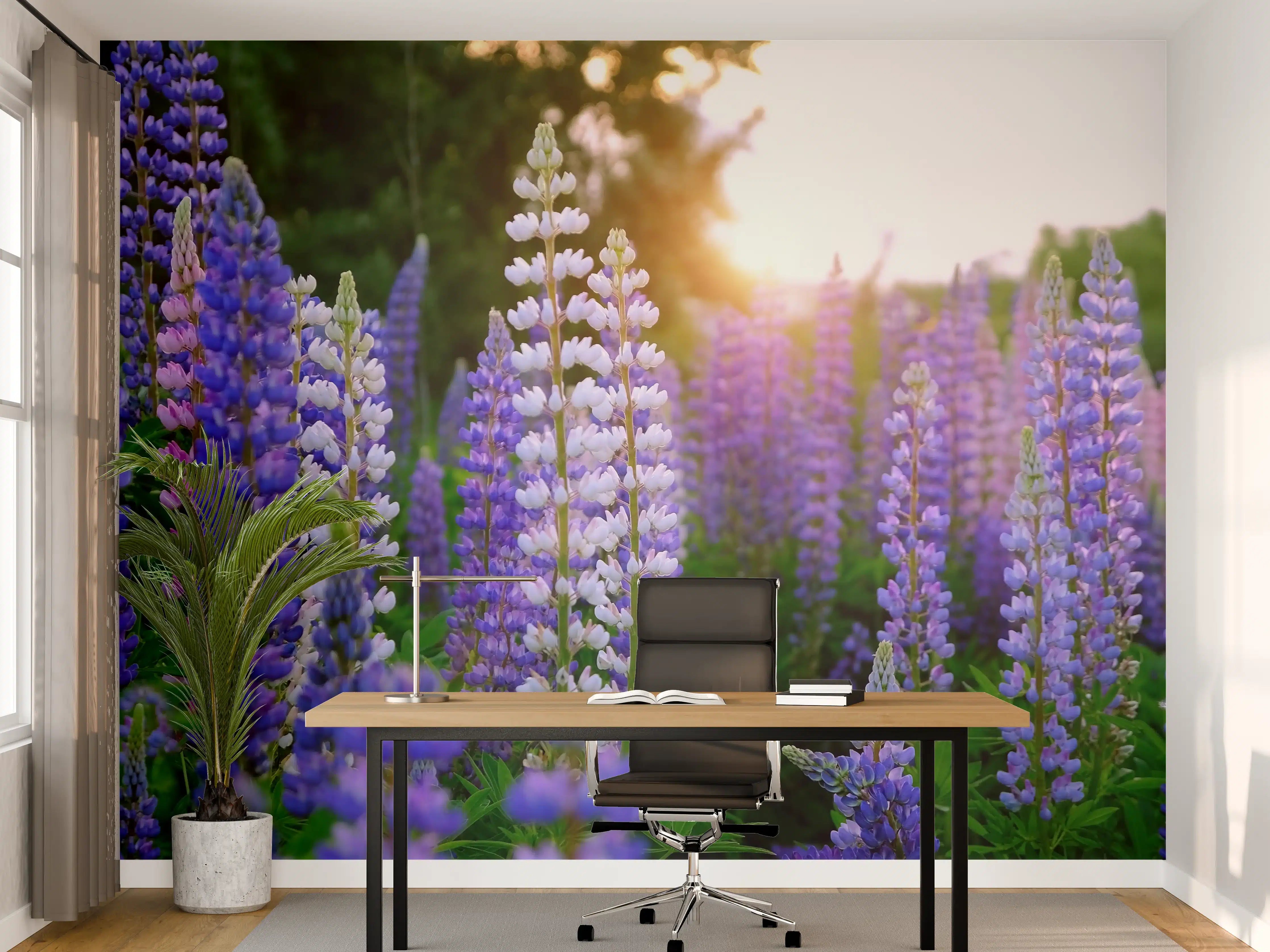 Büro Wandgestaltung - lila-rosa Lupine Blumen 