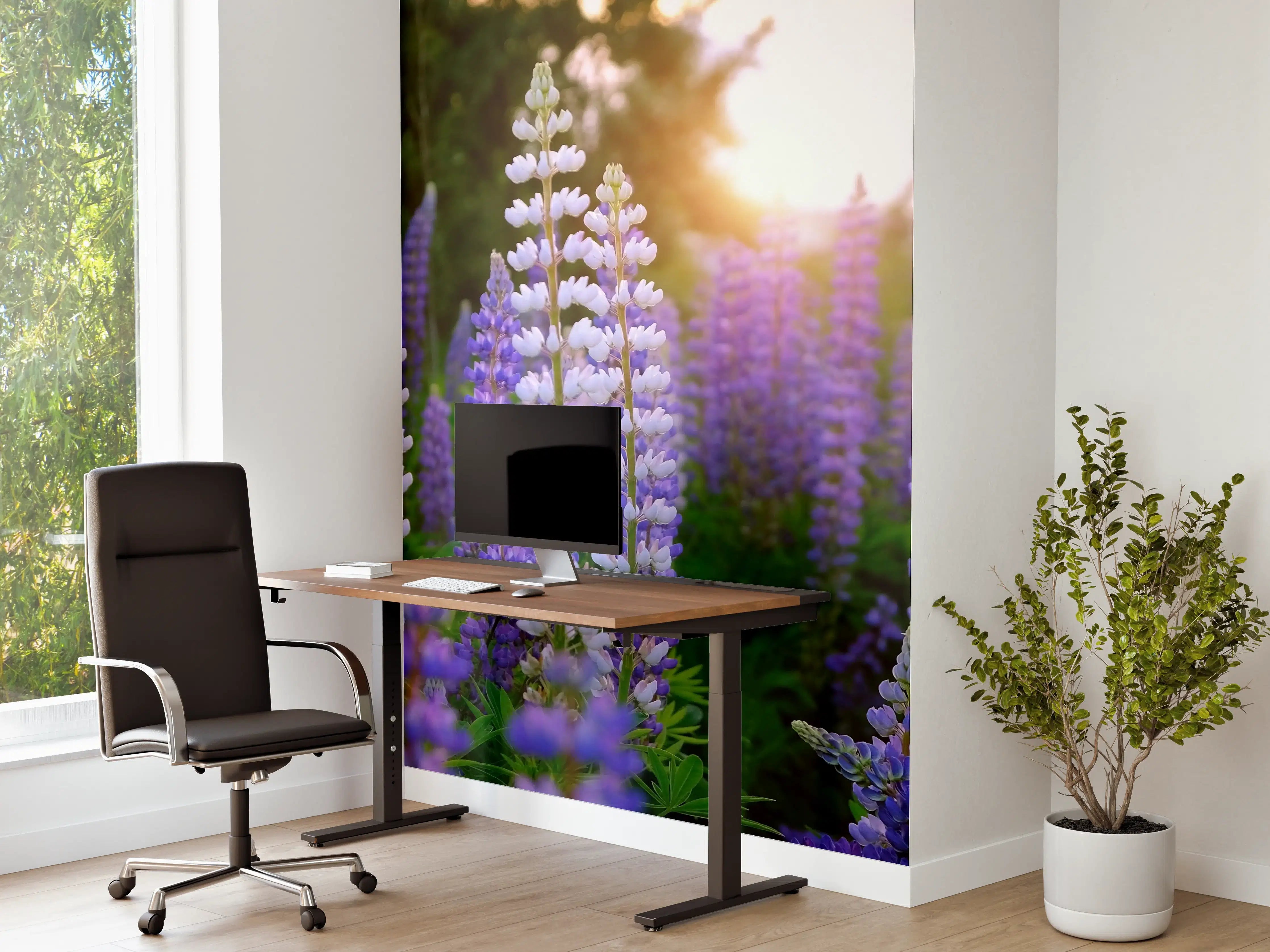 Büro Wandgestaltung - lila-rosa Lupine Blumen 