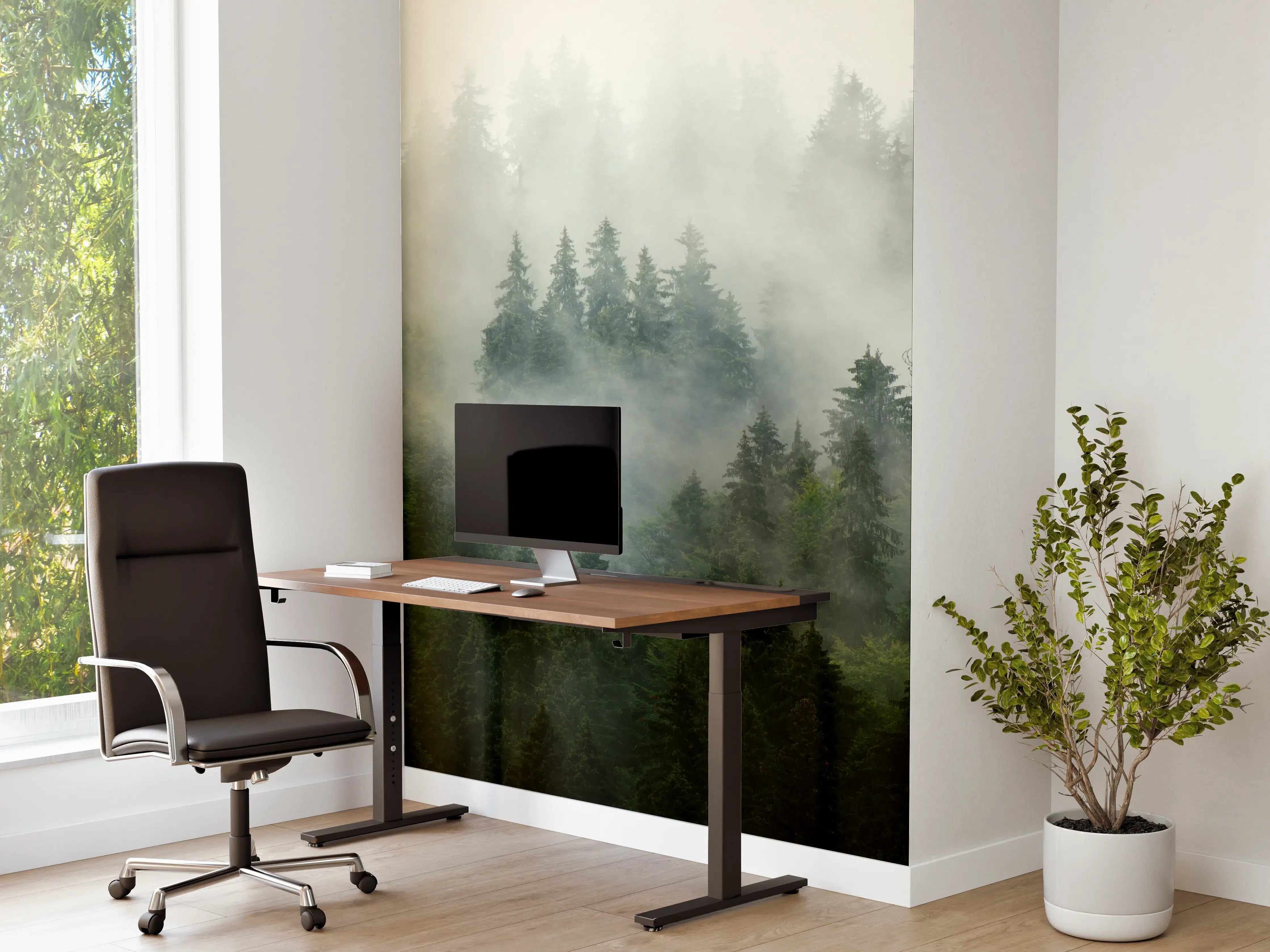 Büro Wandgestaltung - neblige Waldlandschaft