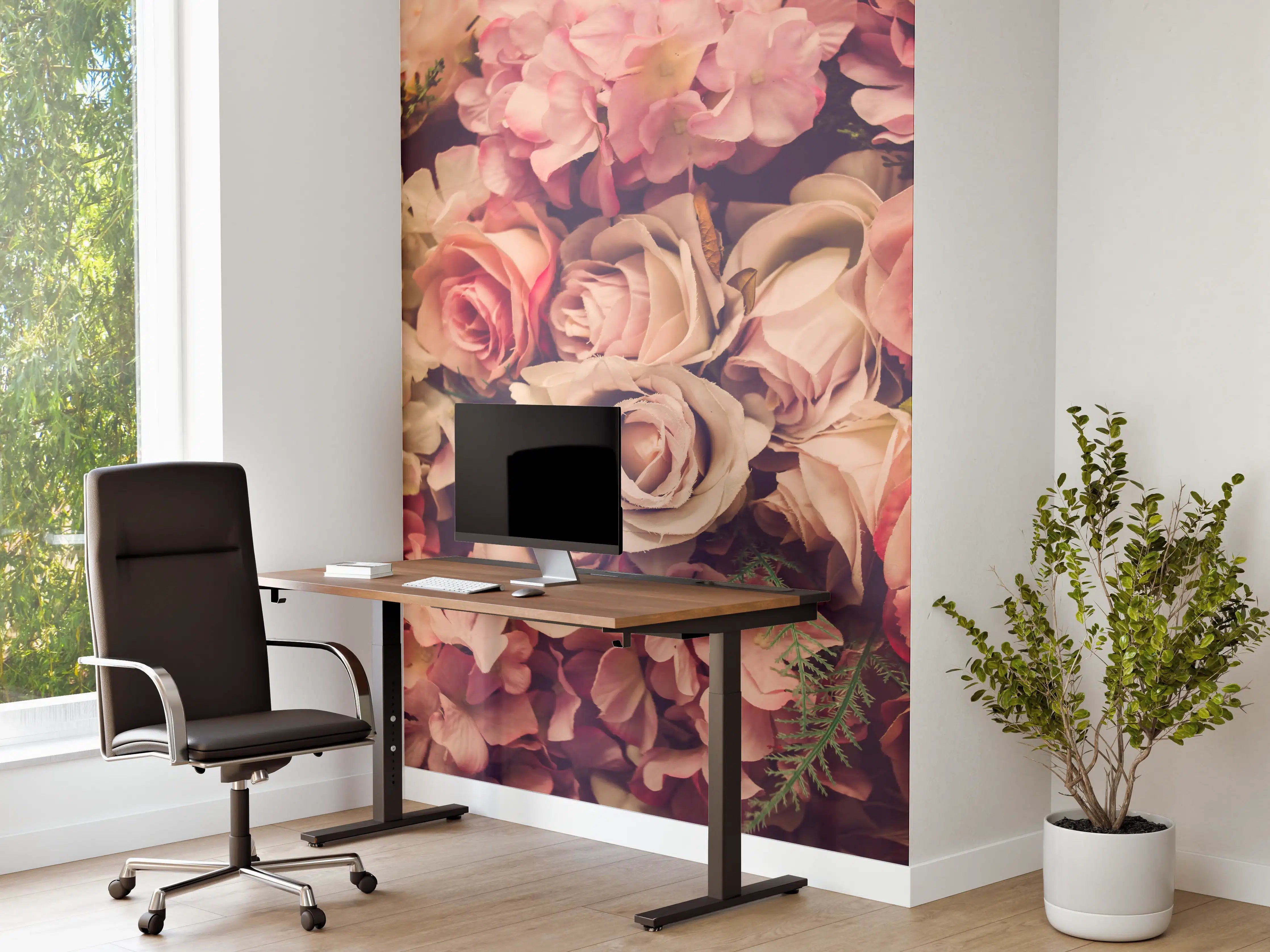 Büro Wandgestaltung - retro rosa Rosen 
