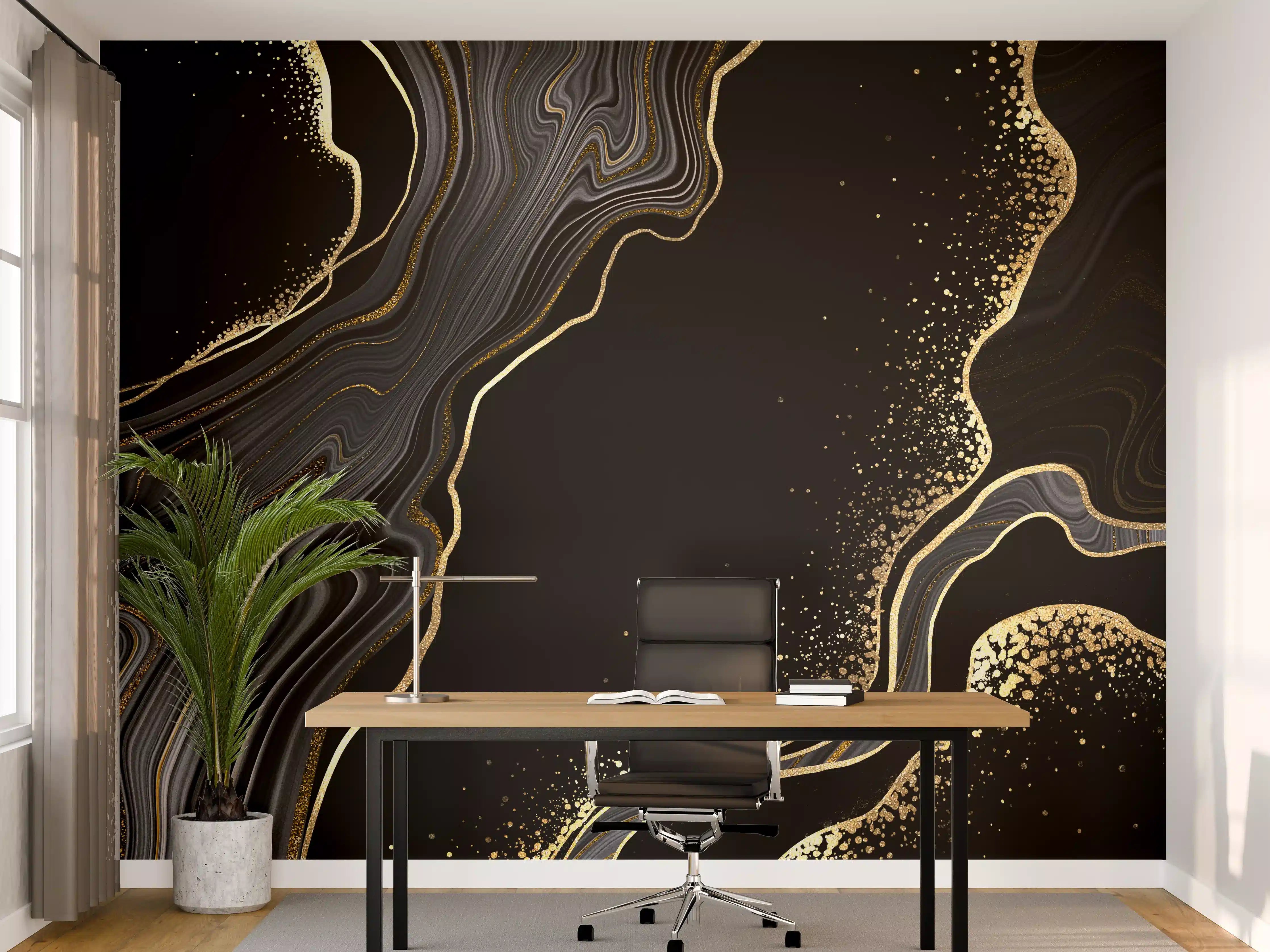 Büro Wandgestaltung - schwarzer Achat Hintergrund mit goldenen Adern
