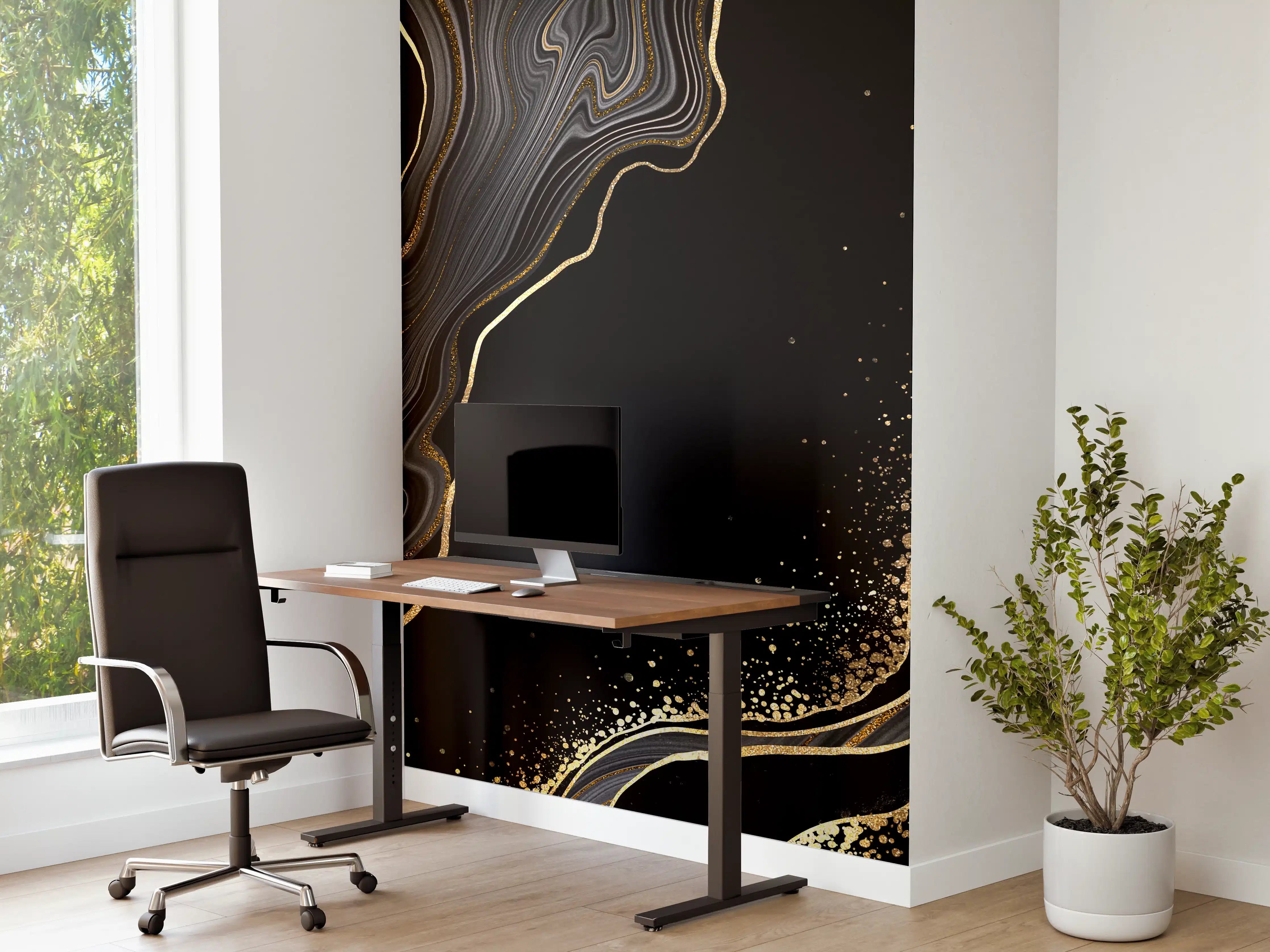 Büro Wandgestaltung - schwarzer Achat Hintergrund mit goldenen Adern