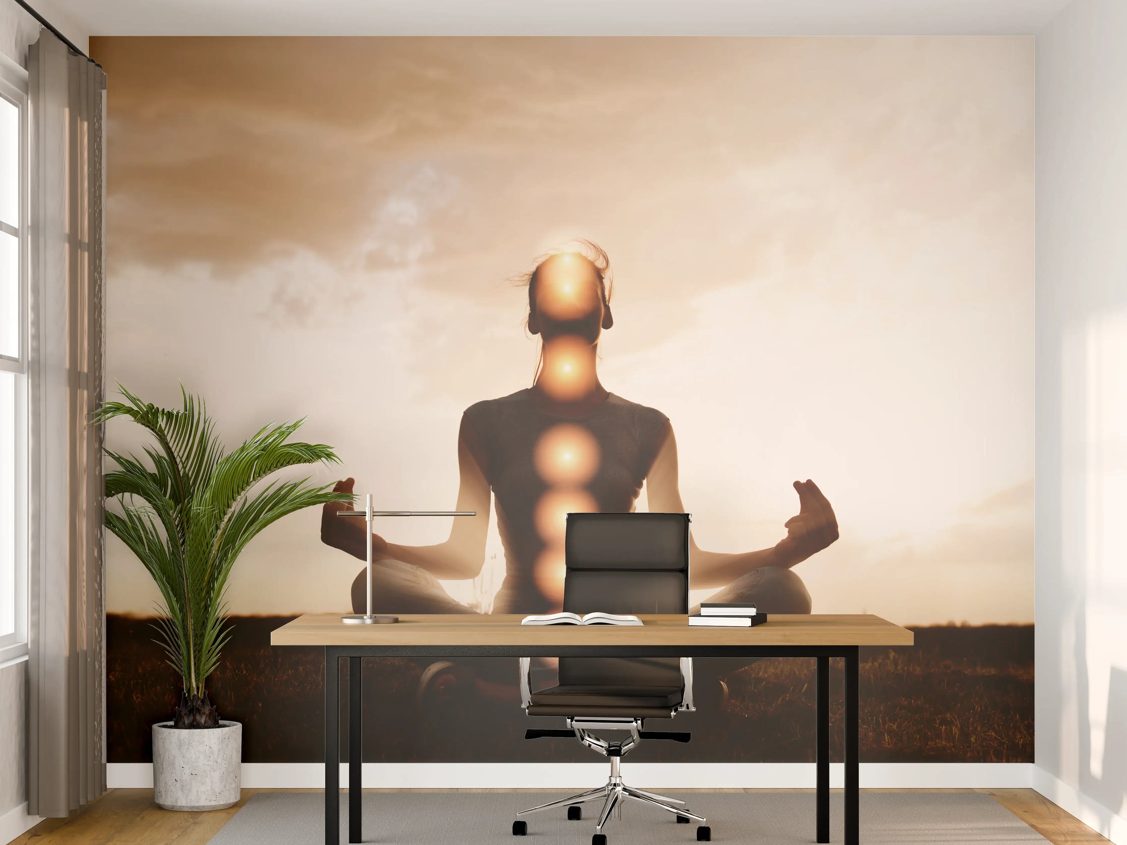 Büro Wandgestaltung - spirituelle Energie einer Frau beim Meditieren