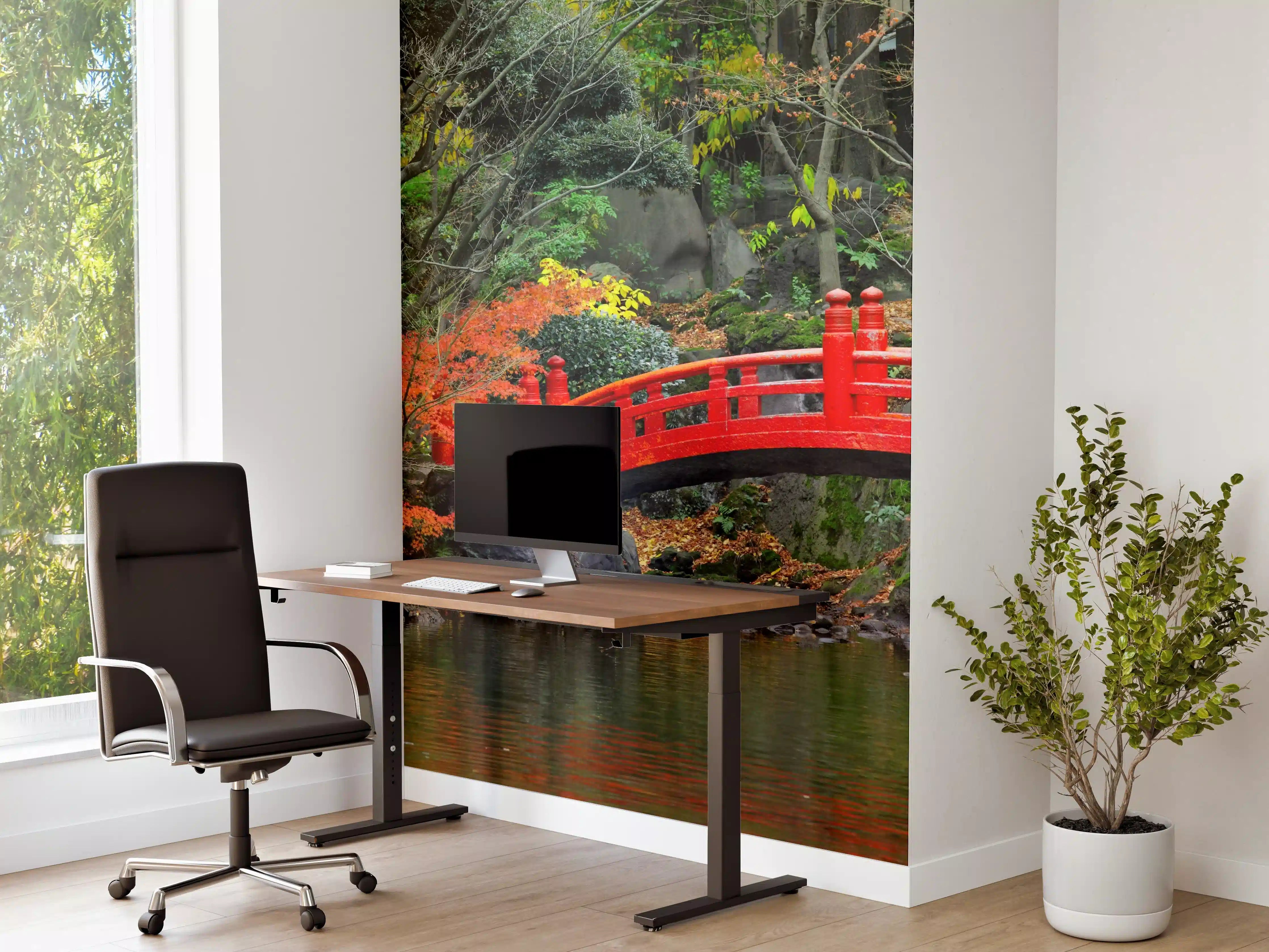 Büro Wandgestaltung - traditioneller japanischer Garten an Teich 
