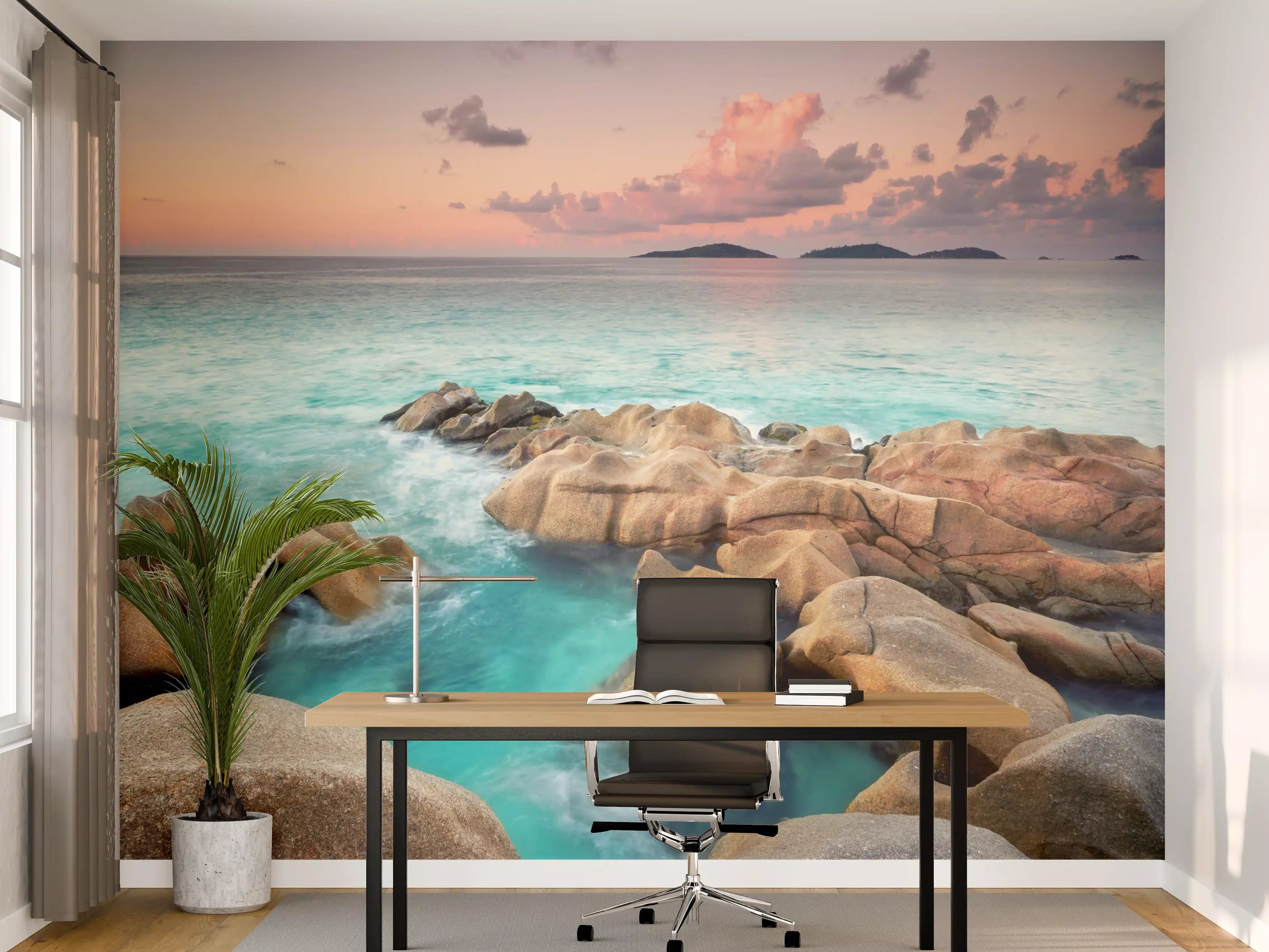 Büro Wandgestaltung - zauberhaftes Felsen in Seychellen