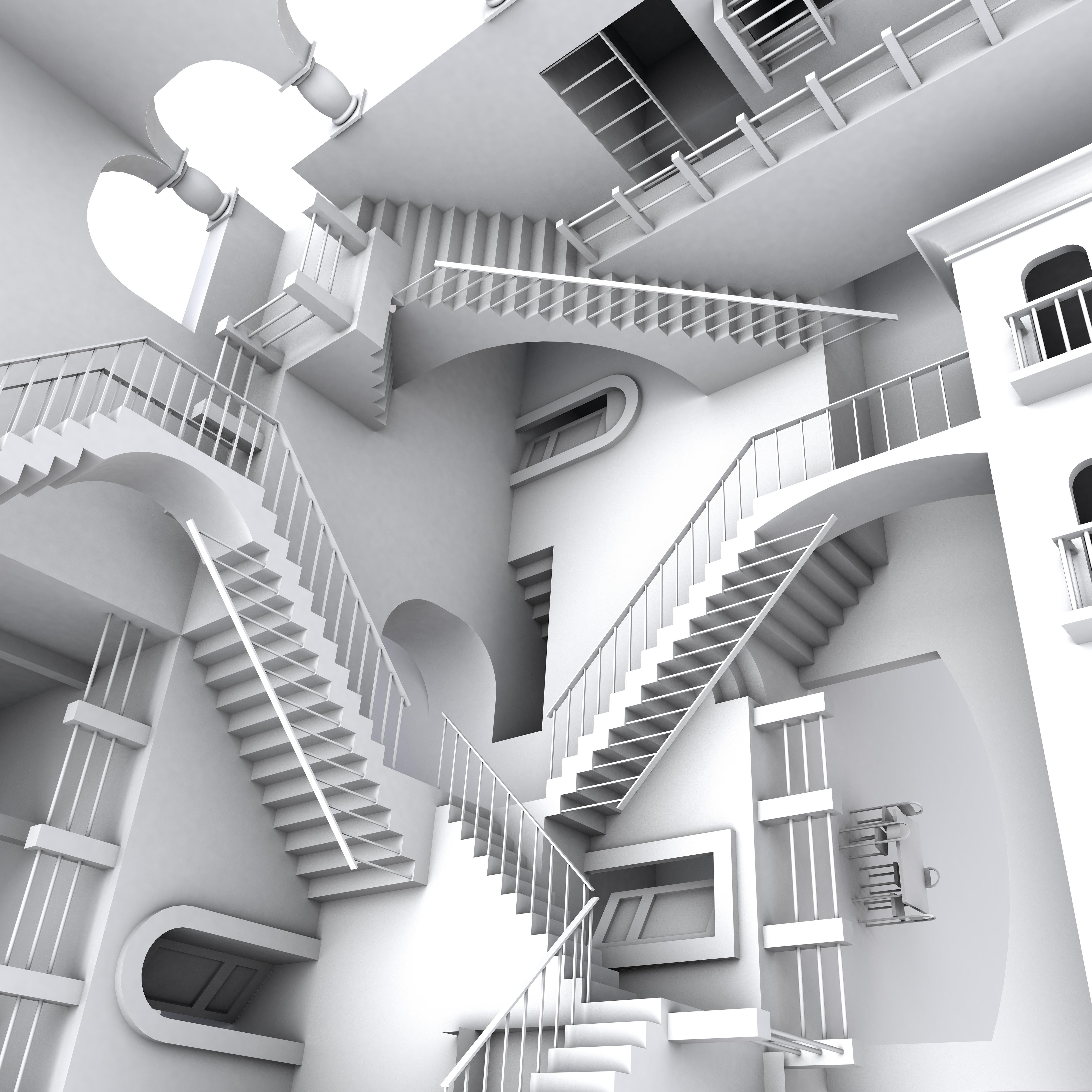 Duschrückwand-3D-Illustration einer von Escher inspirierten Treppe