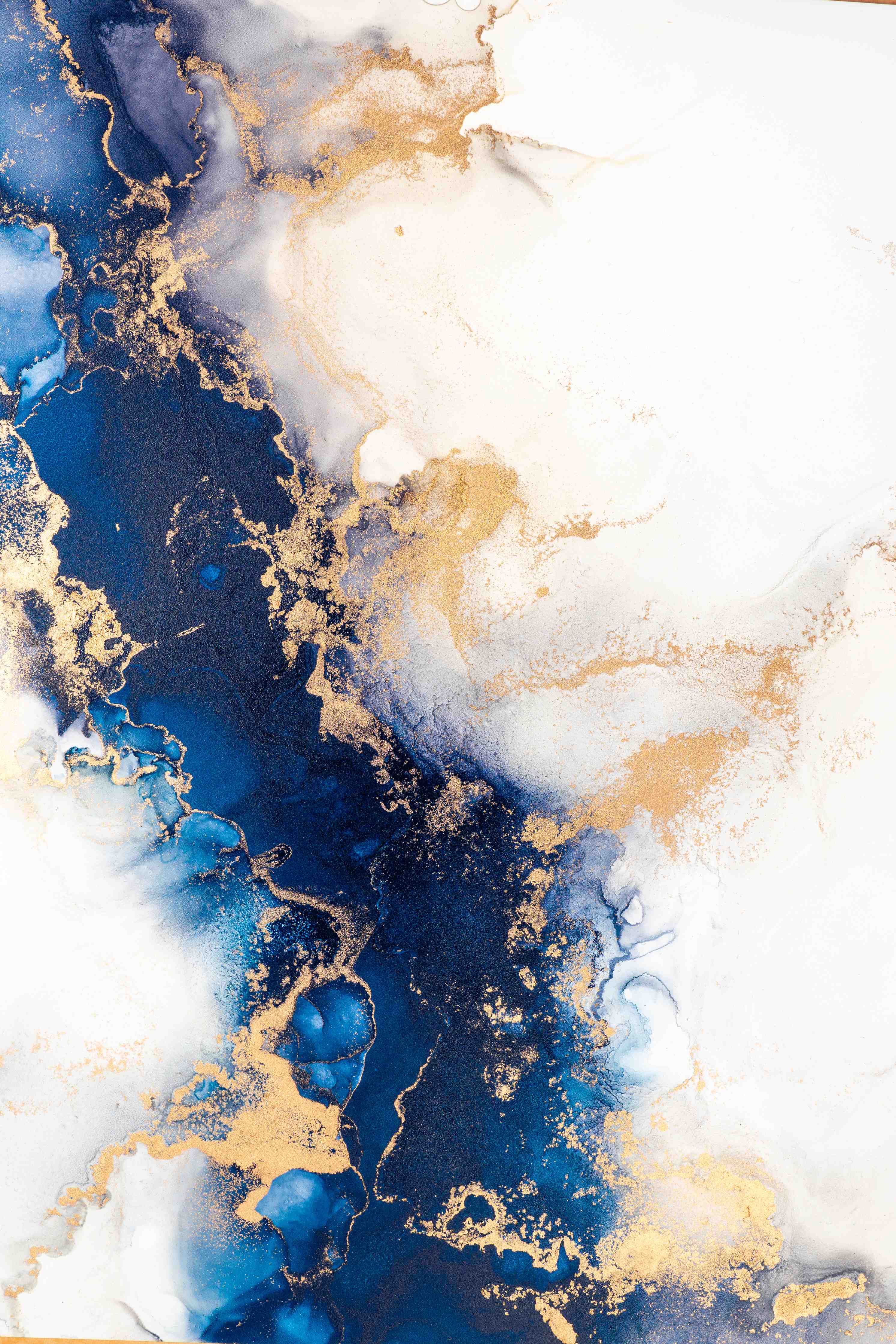 Duschrückwand-Abstrakte Marmortinte in Blau-Gold