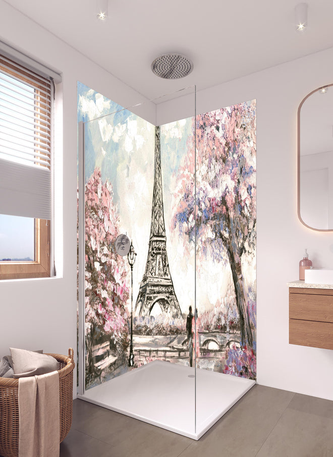 Duschrückwand - Acrylgemälde eines Paares in Paris