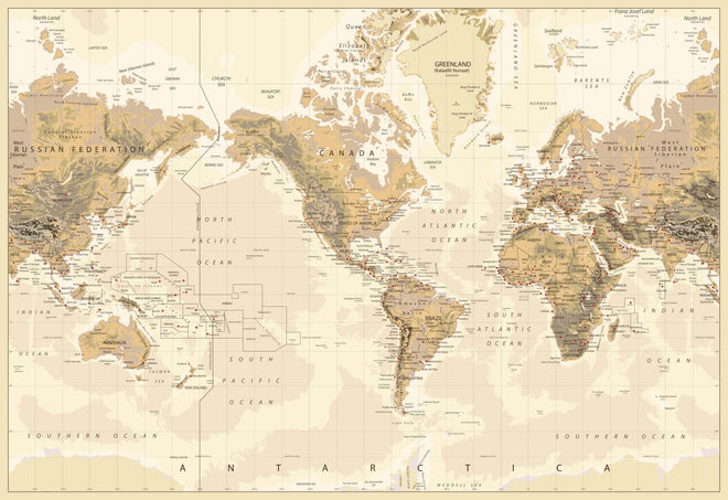 Duschrückwand - Antike Weltkarte Amerika-zentriert Braun