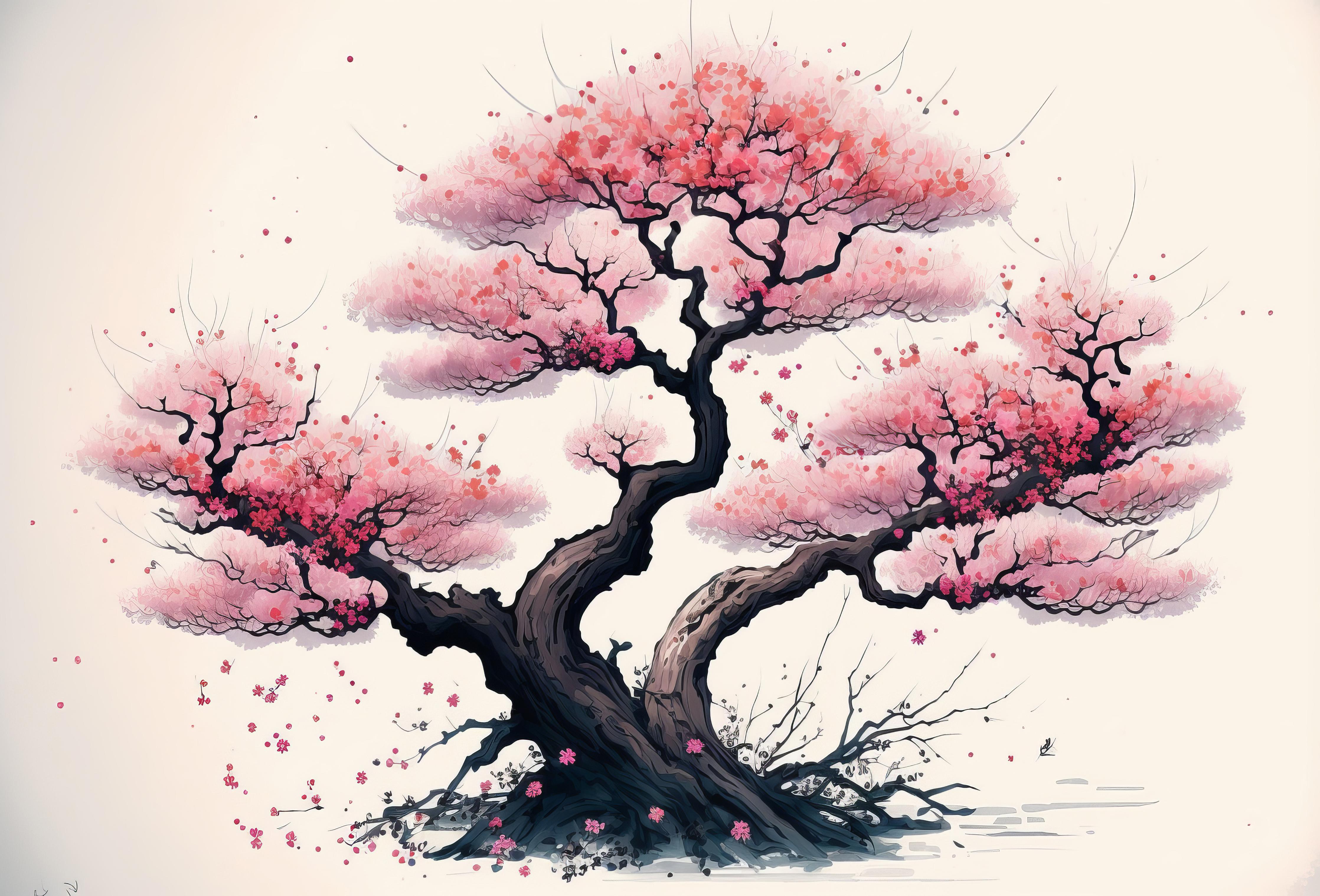 Duschrückwand-Aquarell Sakura Baum in Blüte