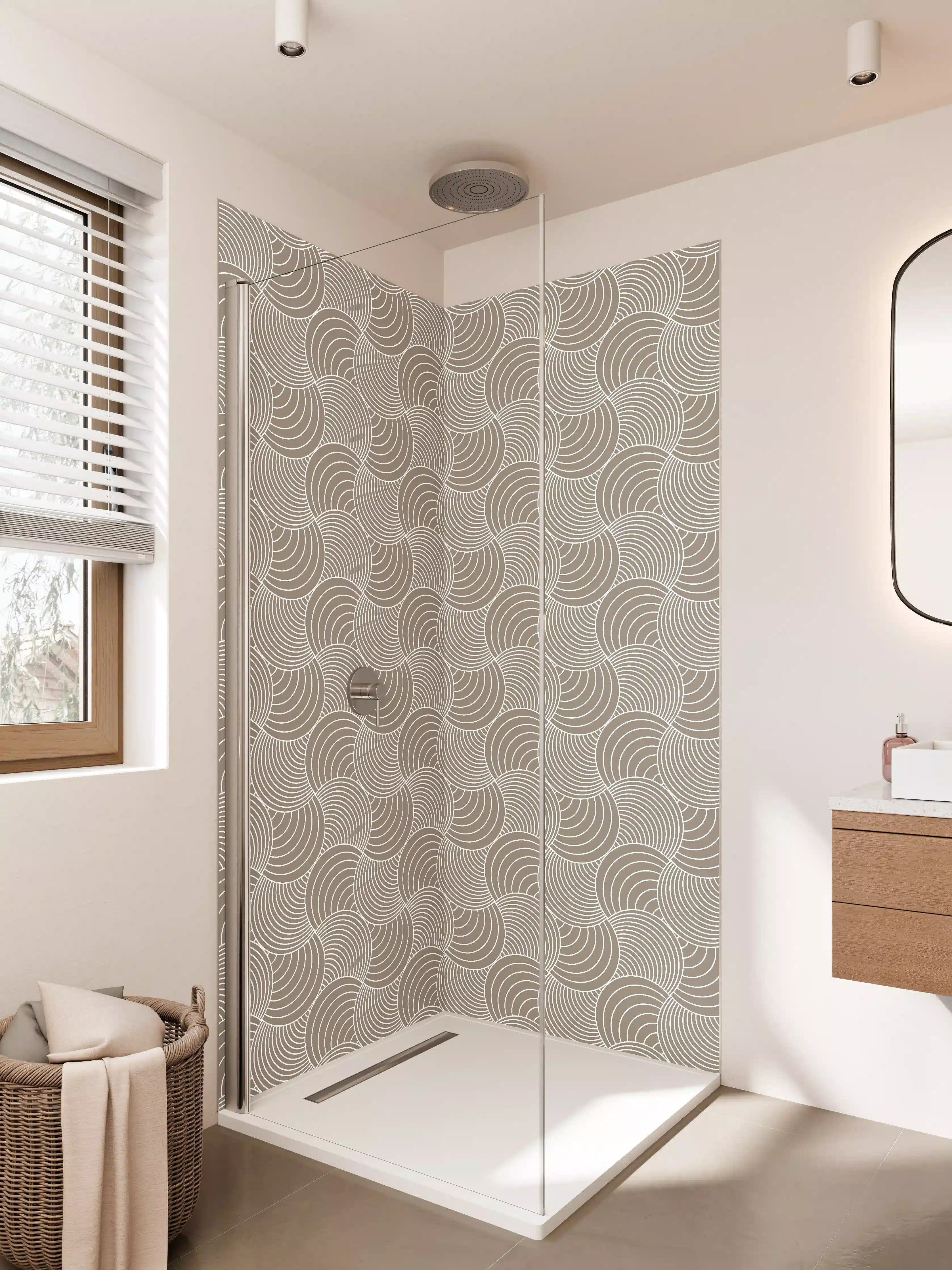 Duschrückwand - Beige- und Graue geometrische Musterrede mit Linienverlauf