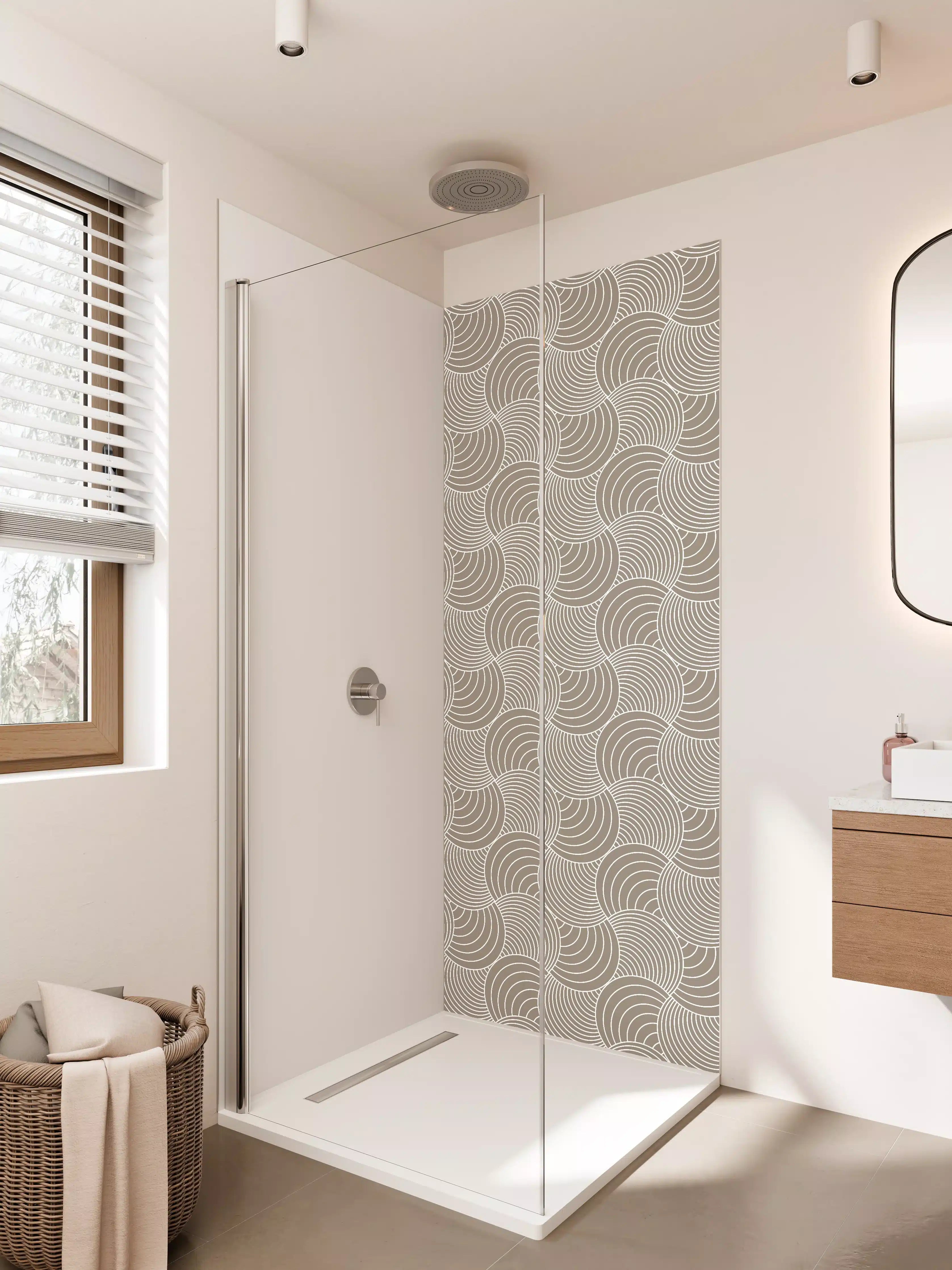 Duschrückwand - Beige- und Graue geometrische Musterrede mit Linienverlauf