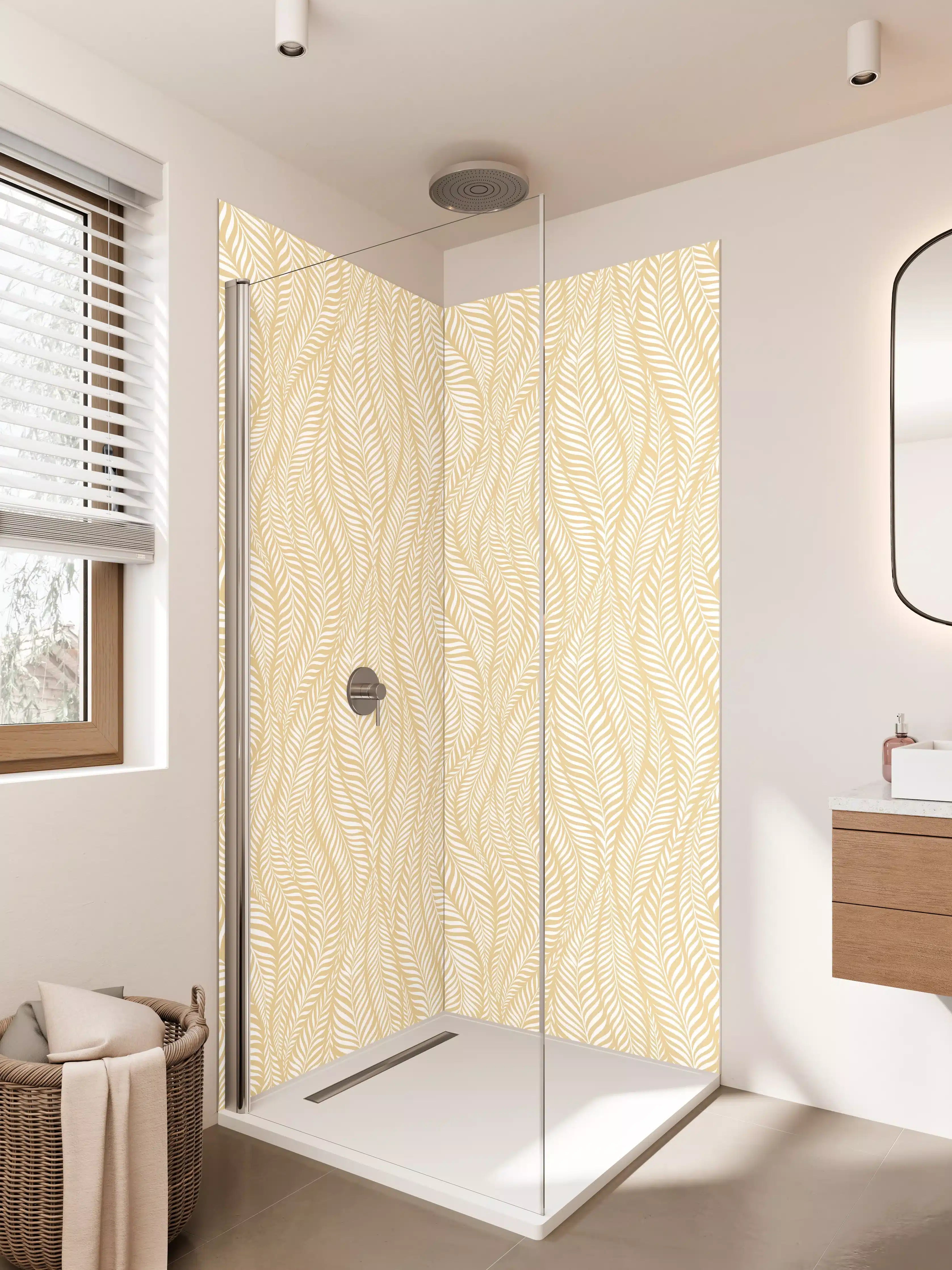 Duschrückwand - Beige Giraffenmuster mit feiner Linienstruktur