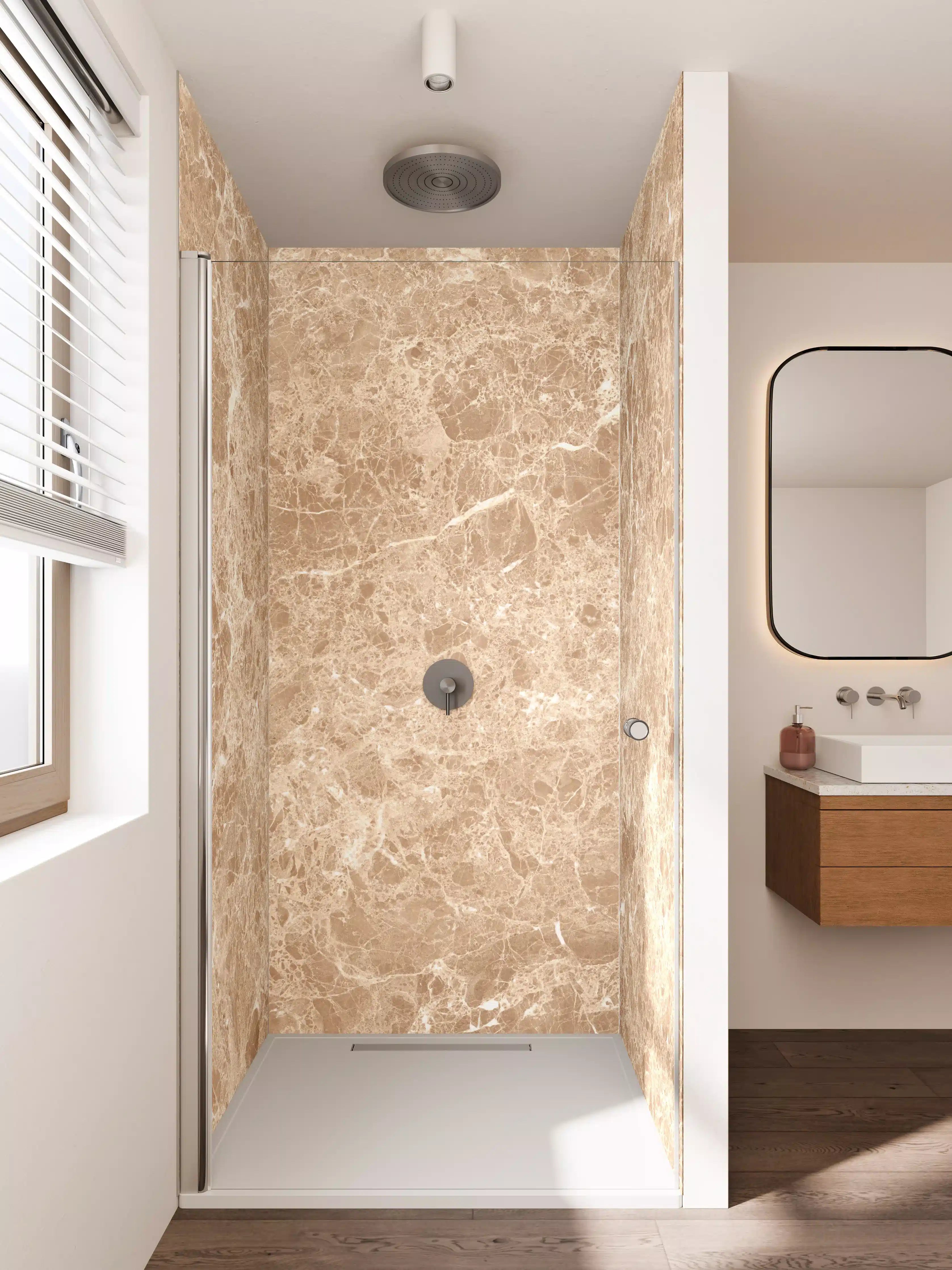 Duschrückwand - Beige Marmor-Textur mit feiner Maserung