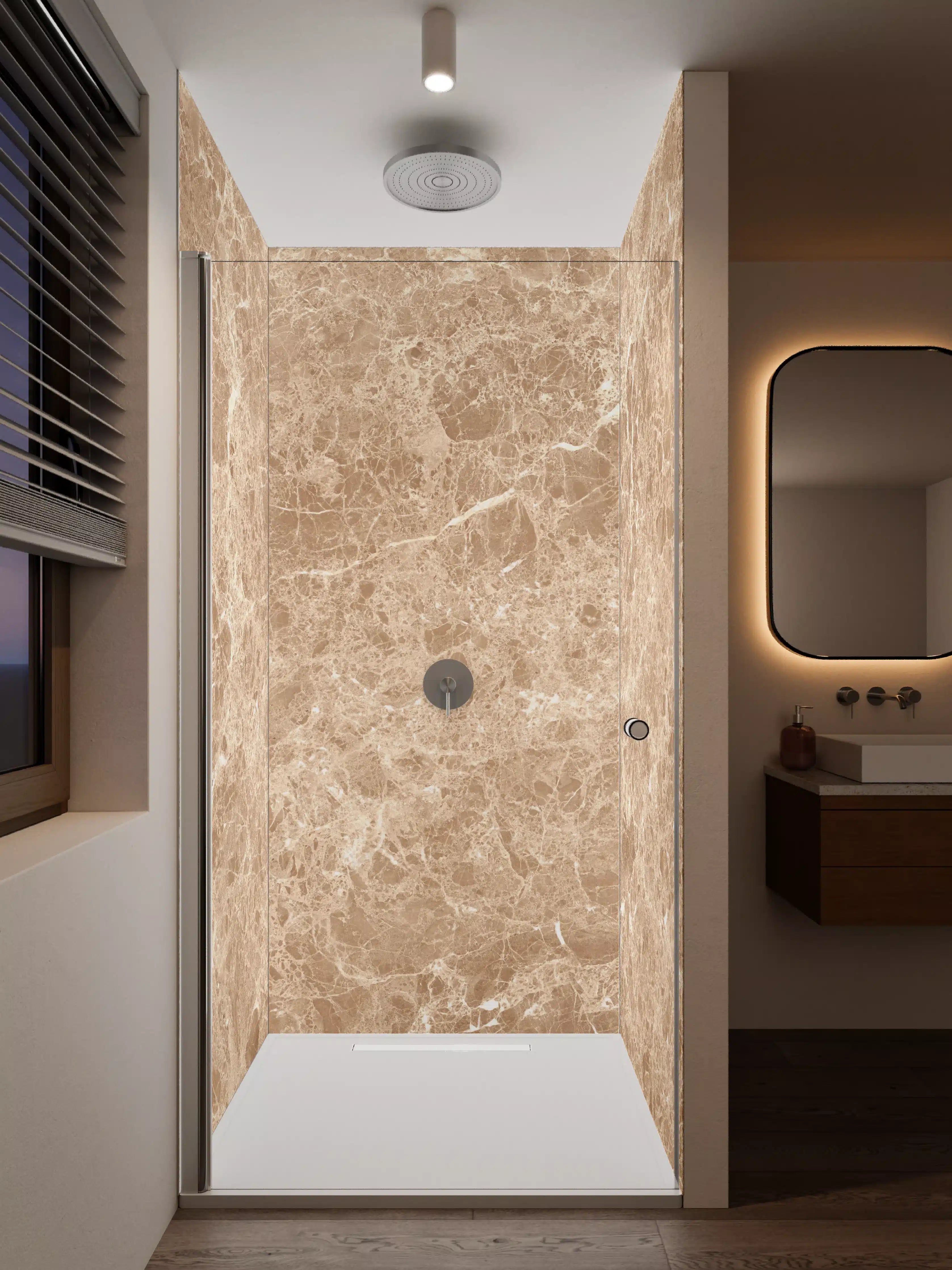 Duschrückwand - Beige Marmor-Textur mit feiner Maserung