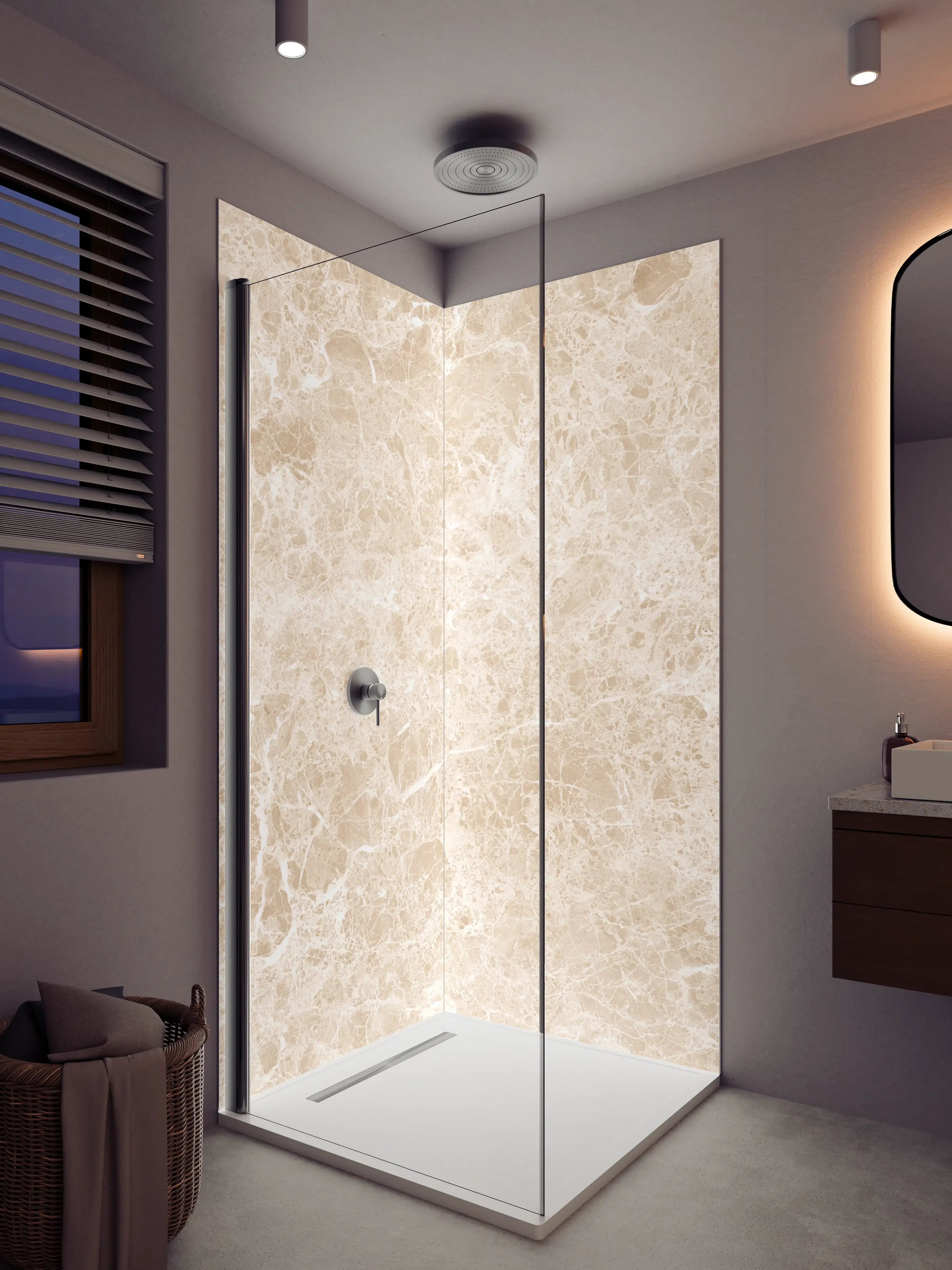Duschrückwand - Beige Marmormuster mit feiner Struktur