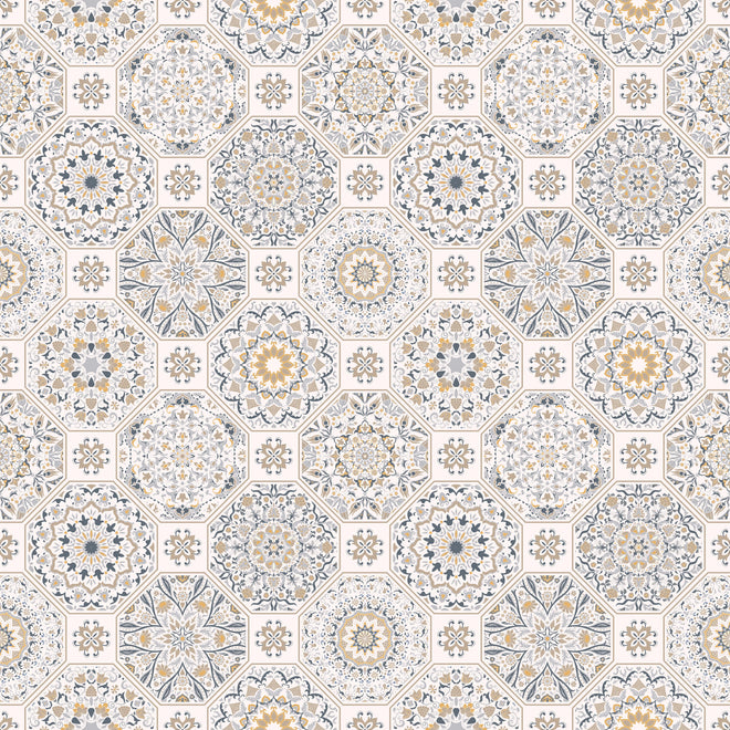 Duschrückwand - Beige Mosaikfliesen Muster mit geometrischen Formen