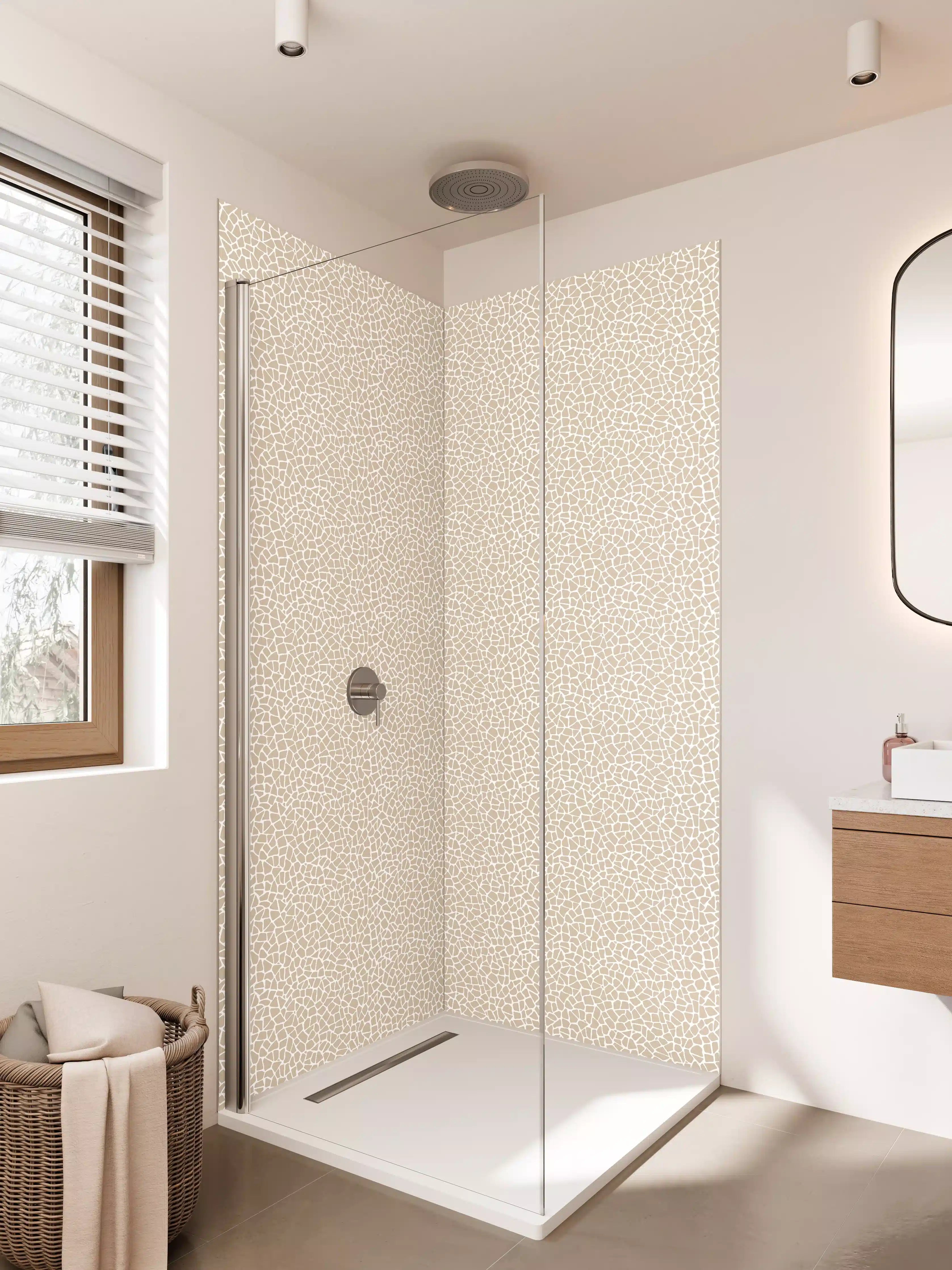 Duschrückwand - Beige Sandsteinstruktur mit feiner Oberfläche