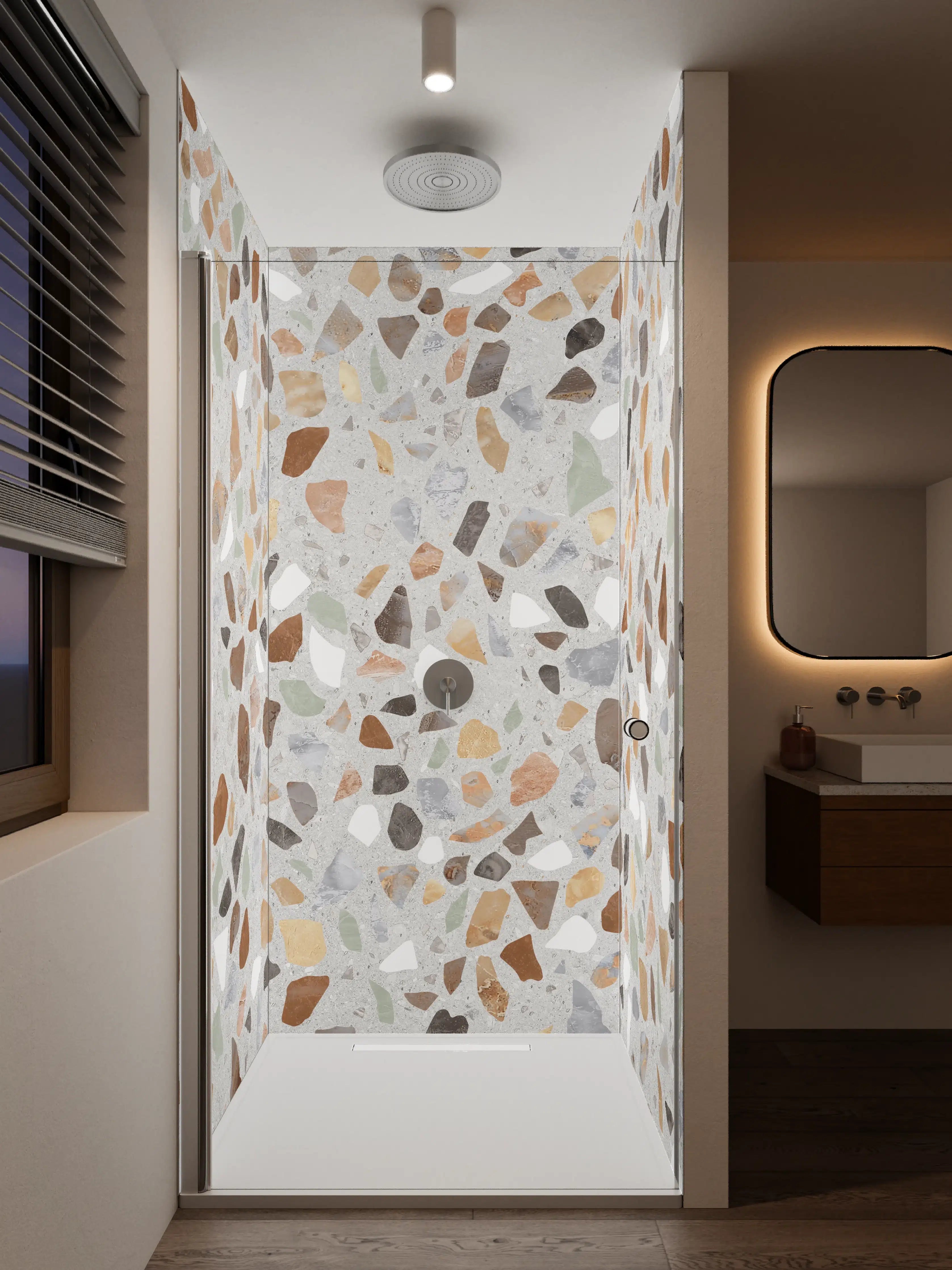 Duschrückwand - Beige-Terrakotta-Mosaik mit Quarzoptik