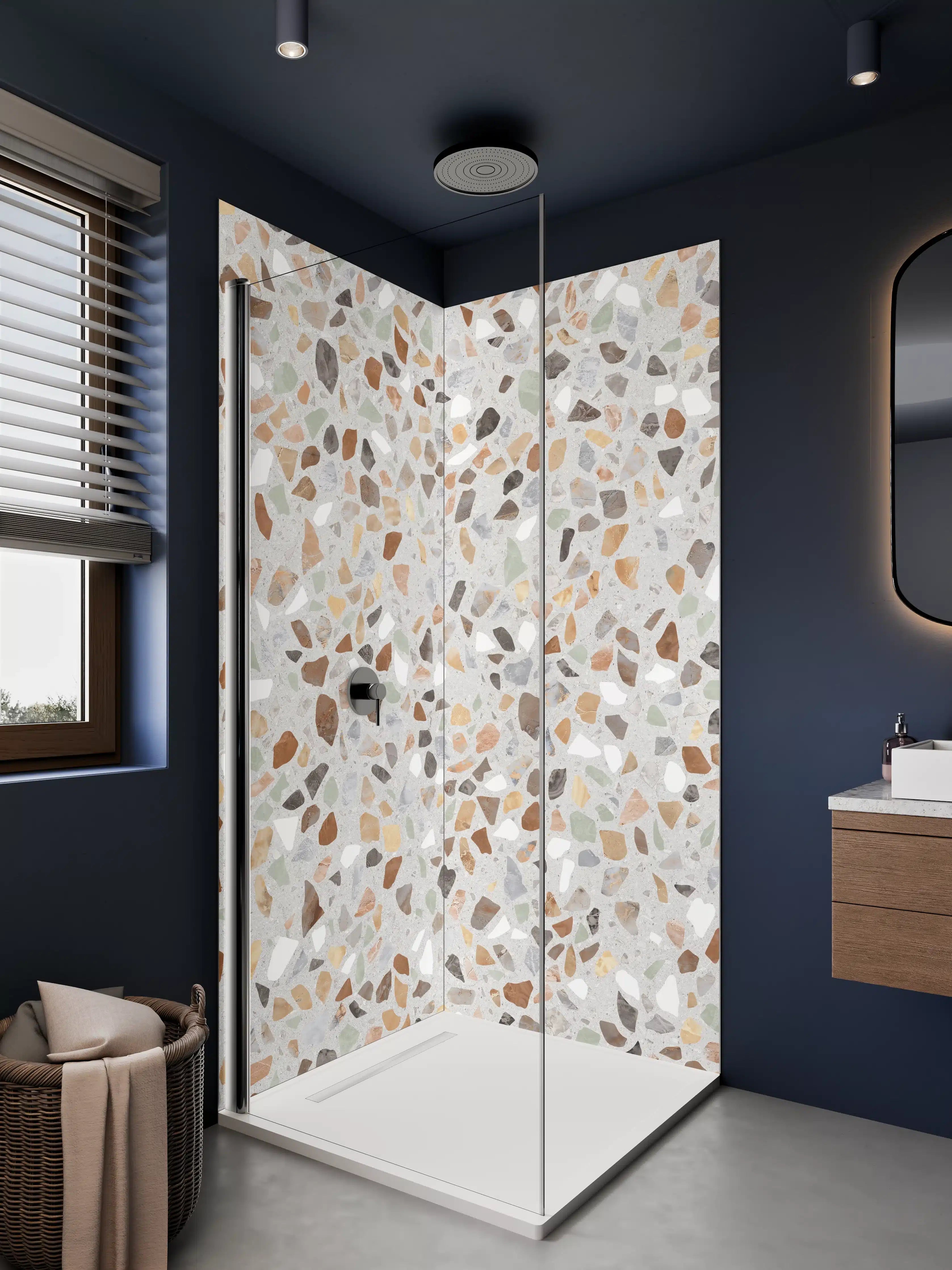 Duschrückwand - Beige-Terrakotta-Mosaik mit Quarzoptik