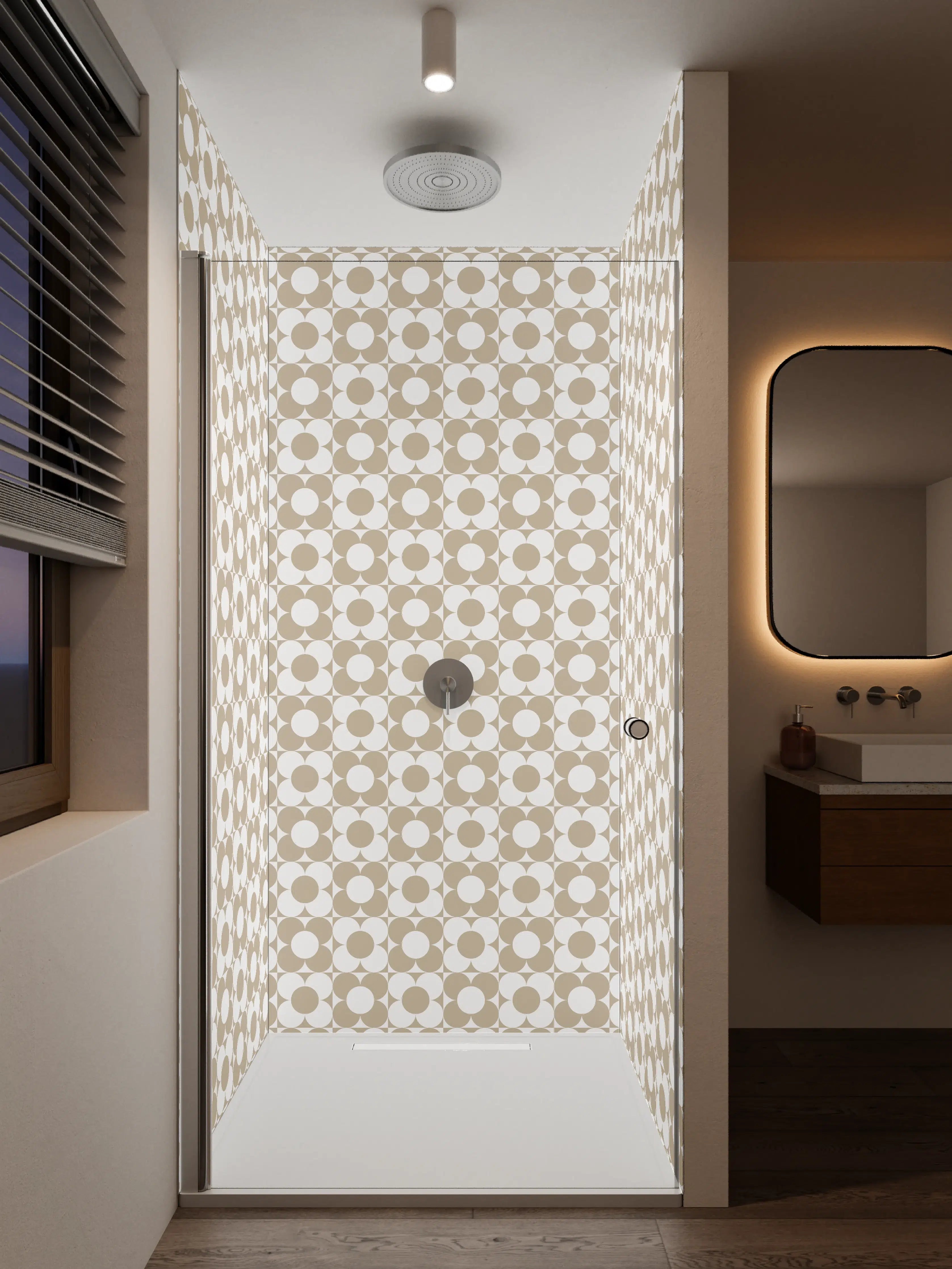 Duschrückwand - Beige-Weiße Musterstruktur