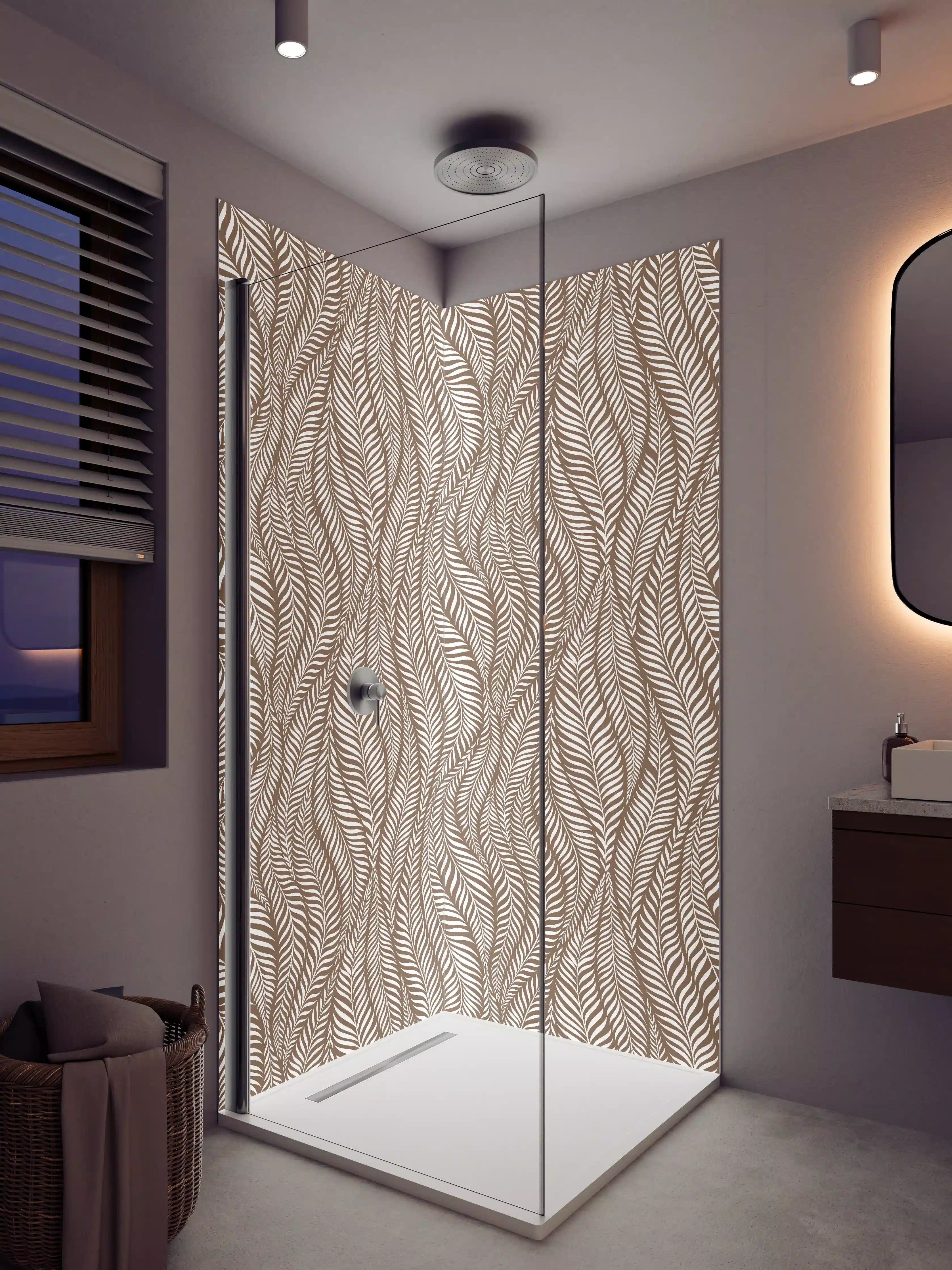 Duschrückwand - Beige-Weiße Zickzack-Muster Wandgestaltung