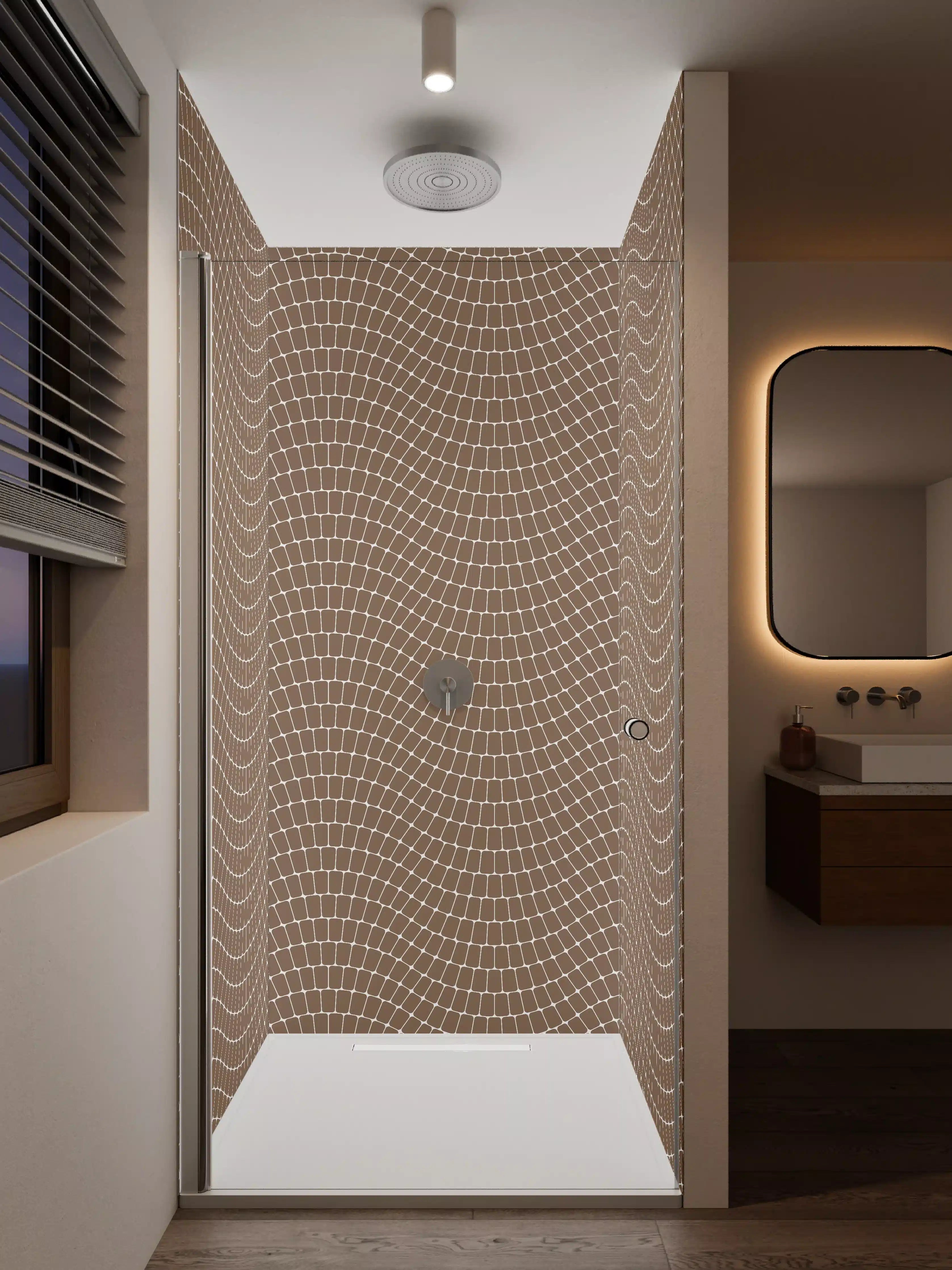 Duschrückwand - Beige Wellenmuster mit zarter Netzstruktur