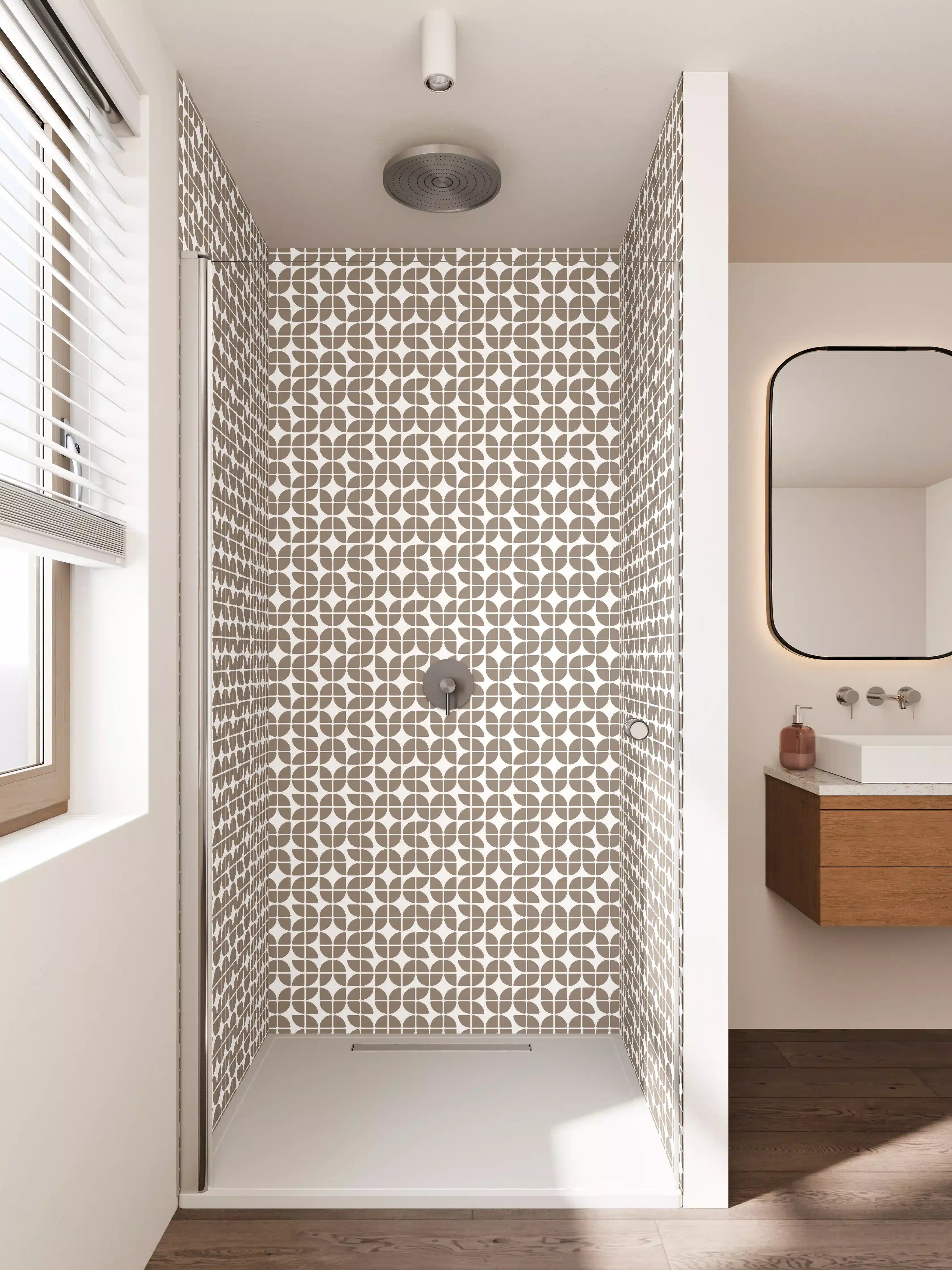 Duschrückwand - Beige-grau geometrisches Mustermotiv