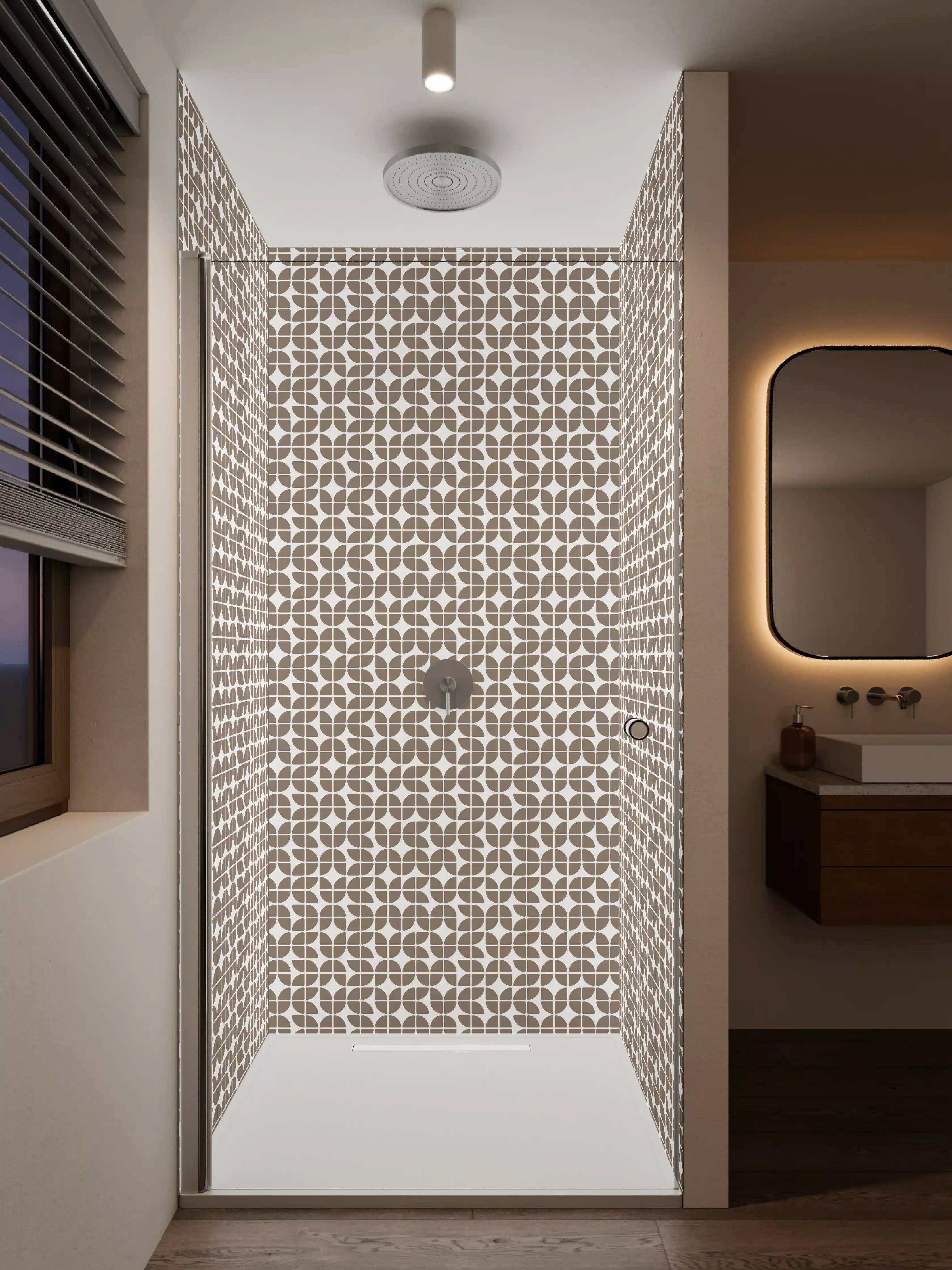 Duschrückwand - Beige-grau geometrisches Mustermotiv