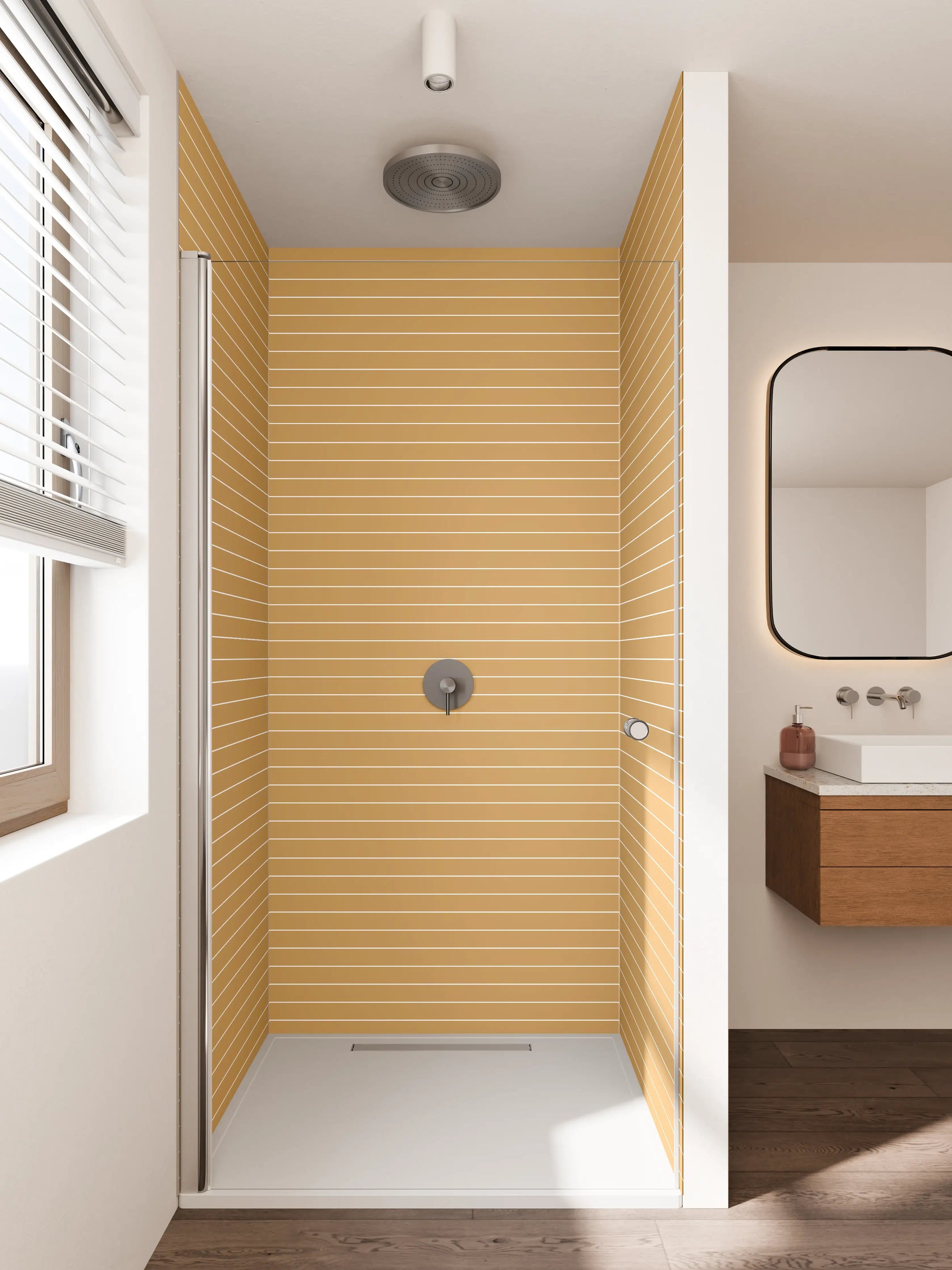 Duschrückwand - Beige-graue horizontale Linienstruktur