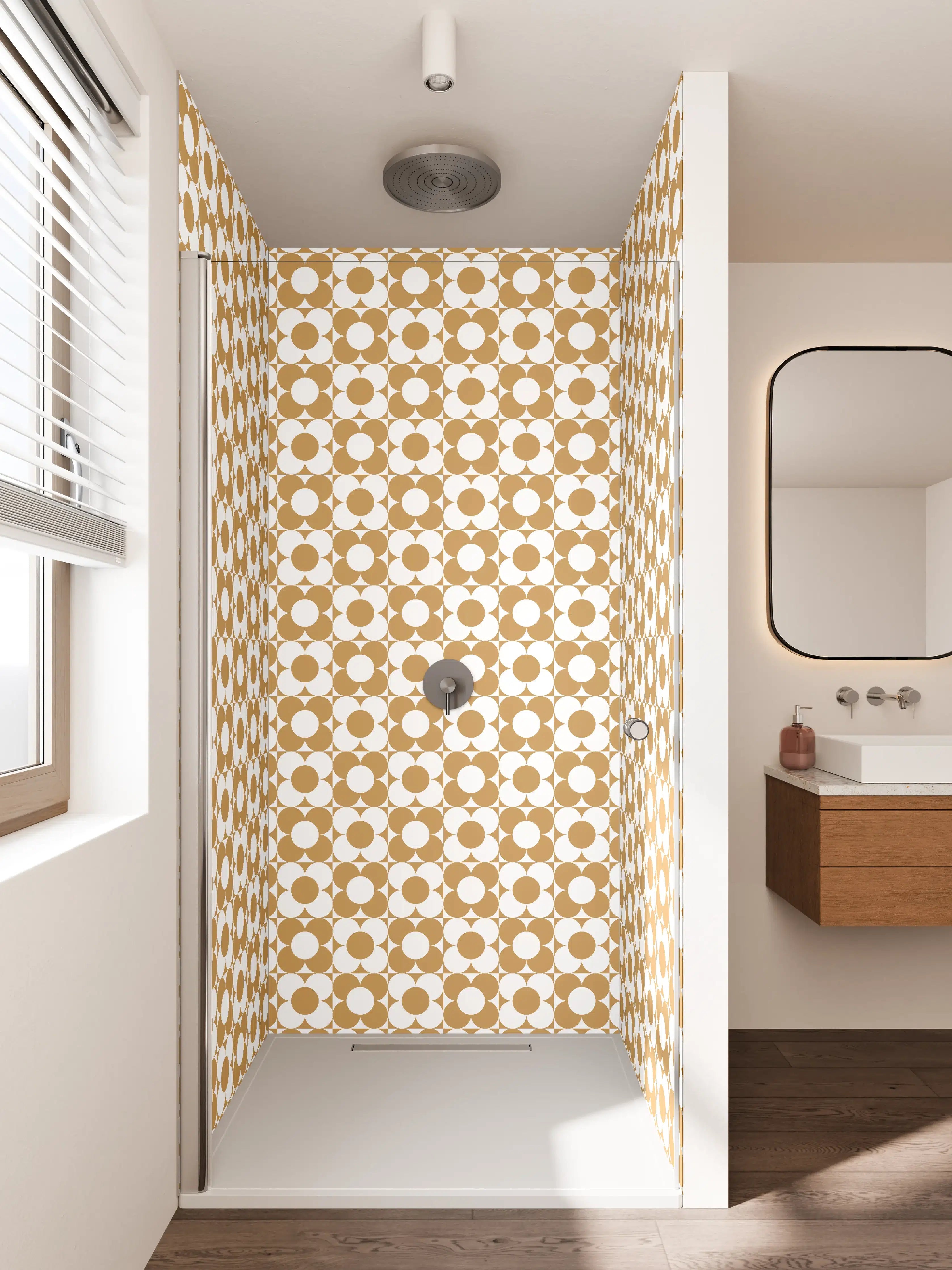 Duschrückwand - Beige und Weiße Muster