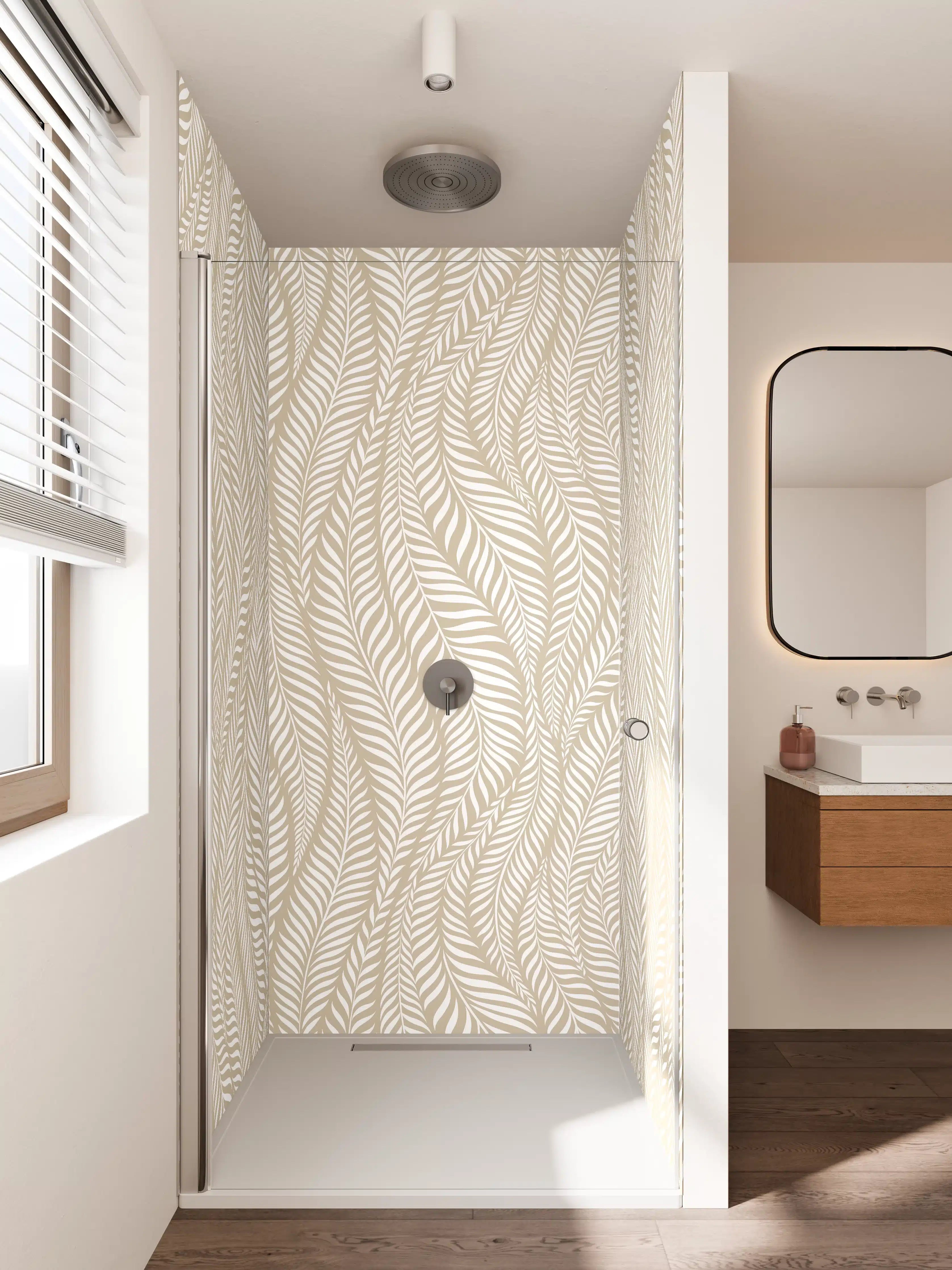 Duschrückwand - Beige-weiße Zickzack-Muster, elegante Wandgestaltung