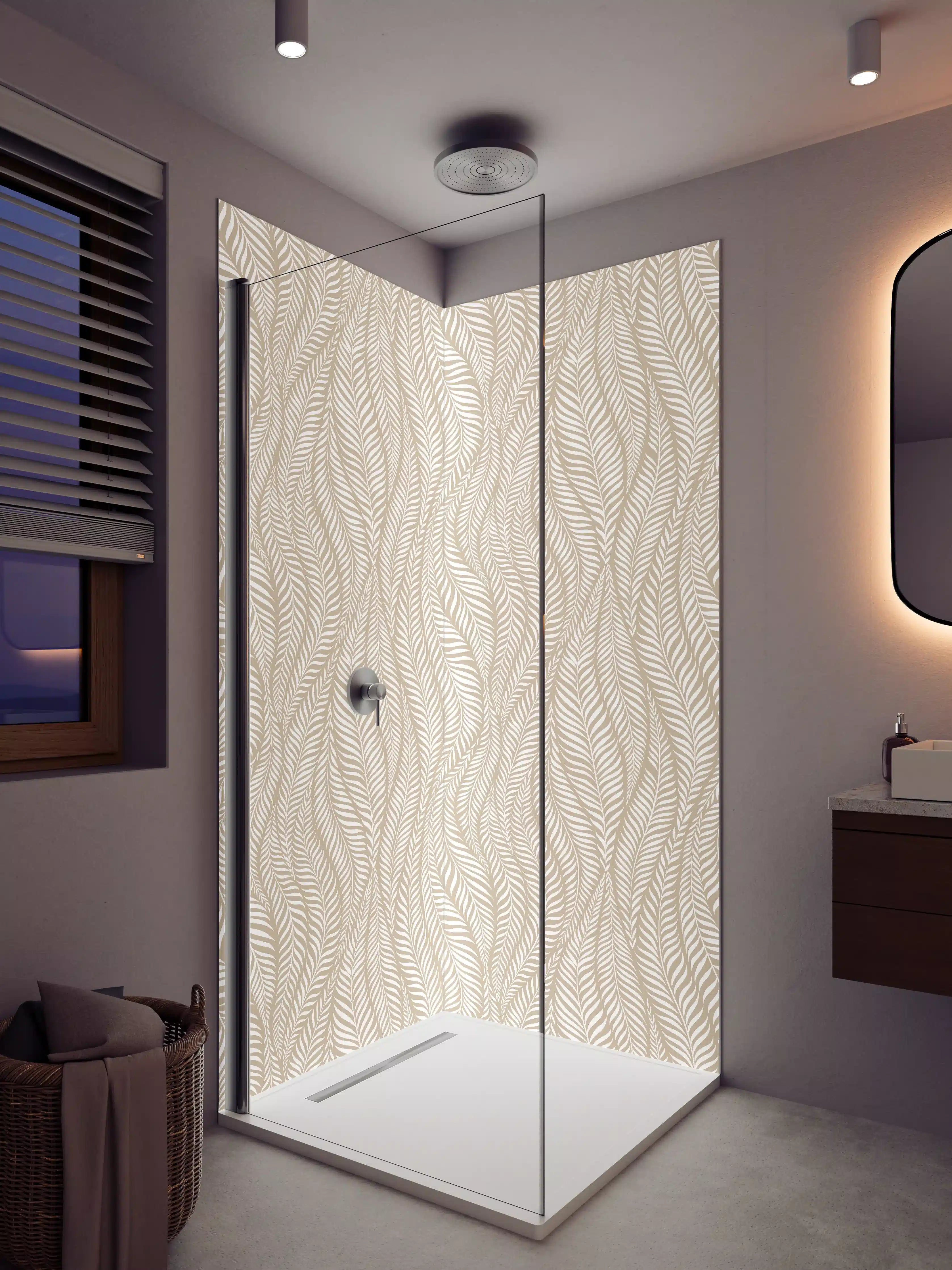 Duschrückwand - Beige-weiße Zickzack-Muster, elegante Wandgestaltung
