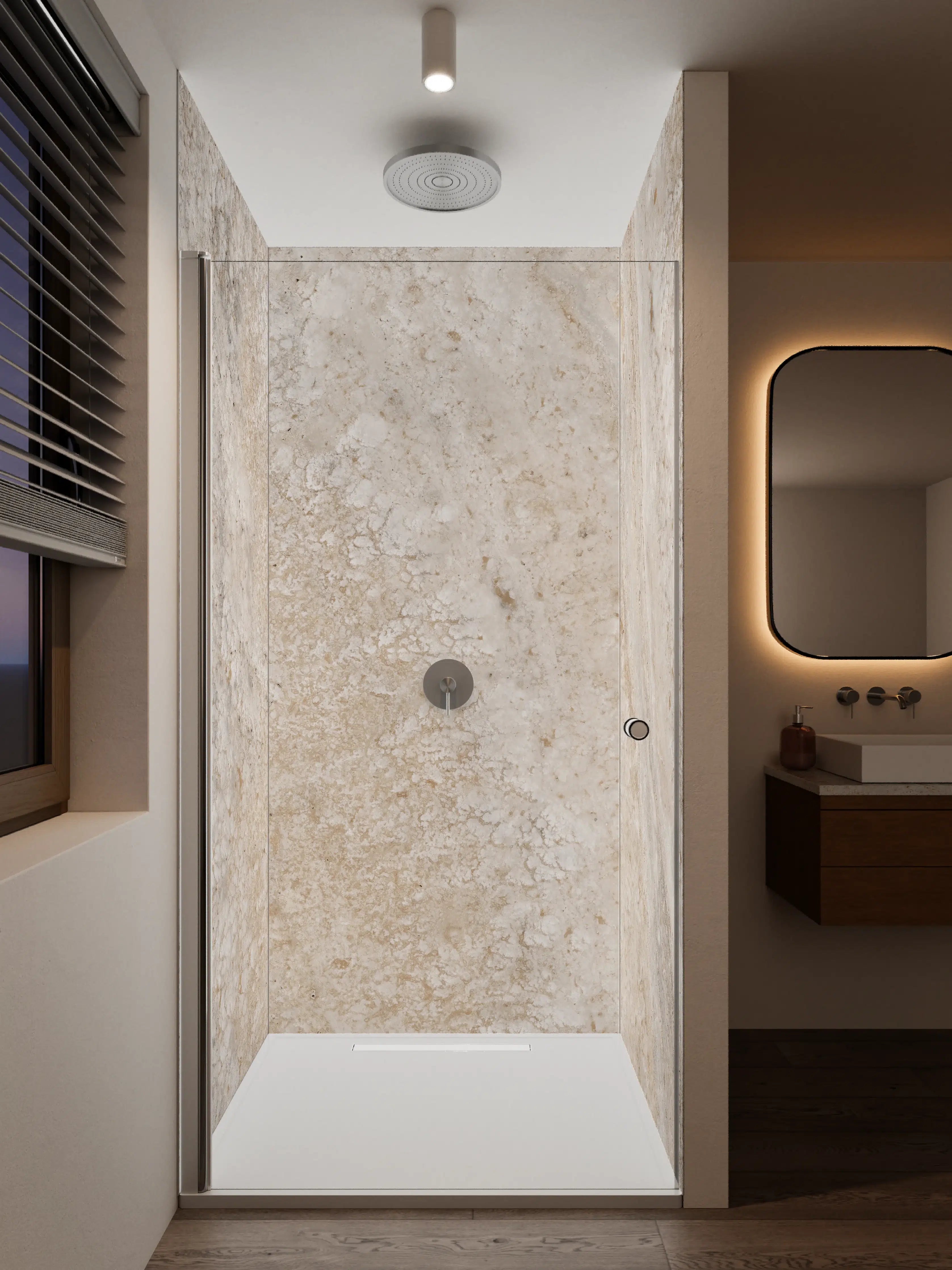 Duschrückwand - Beigen Marmor mit goldenen Adern