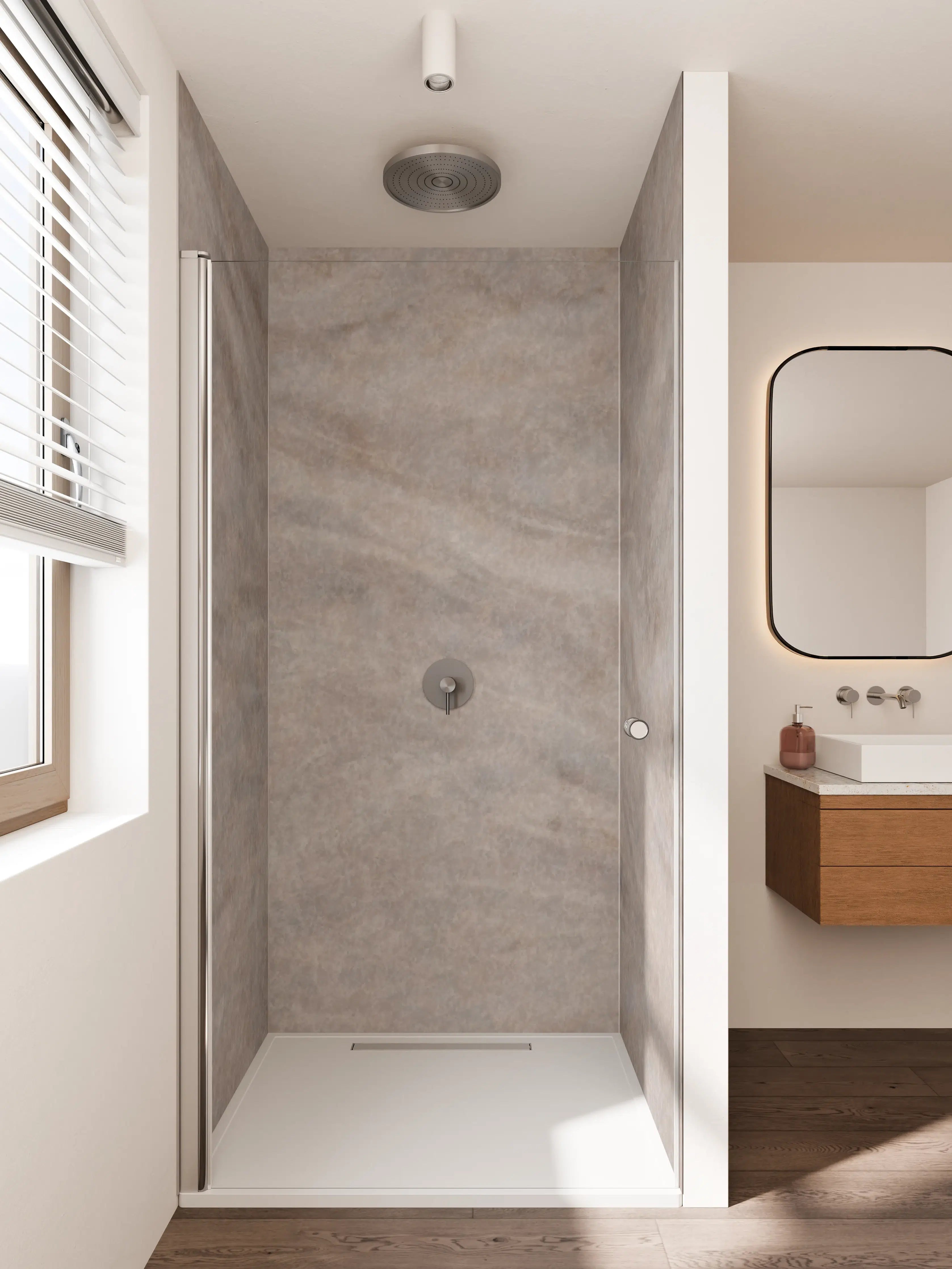 Duschrückwand - Beiger Stein mit sanften Texturen