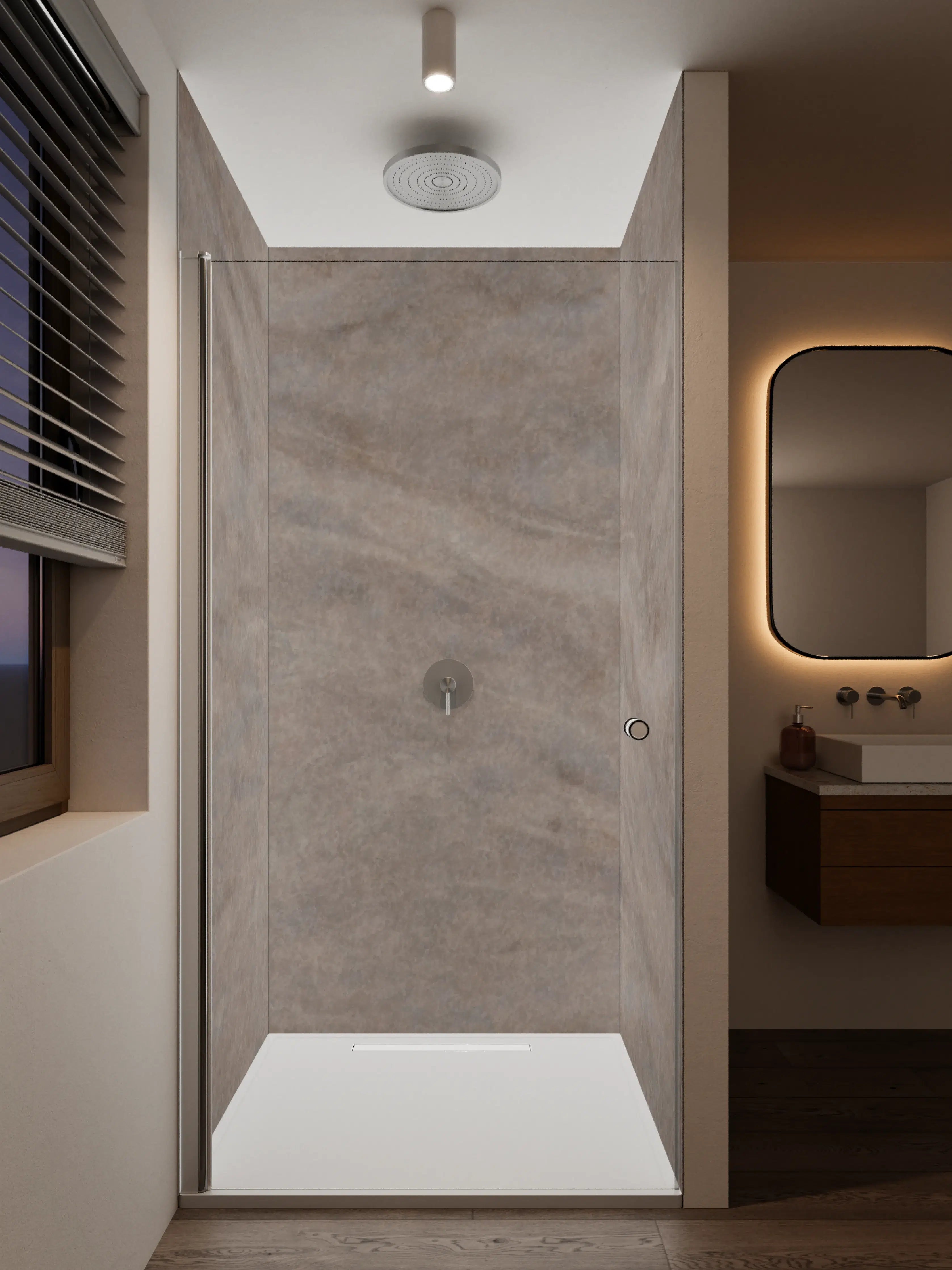 Duschrückwand - Beiger Stein mit sanften Texturen