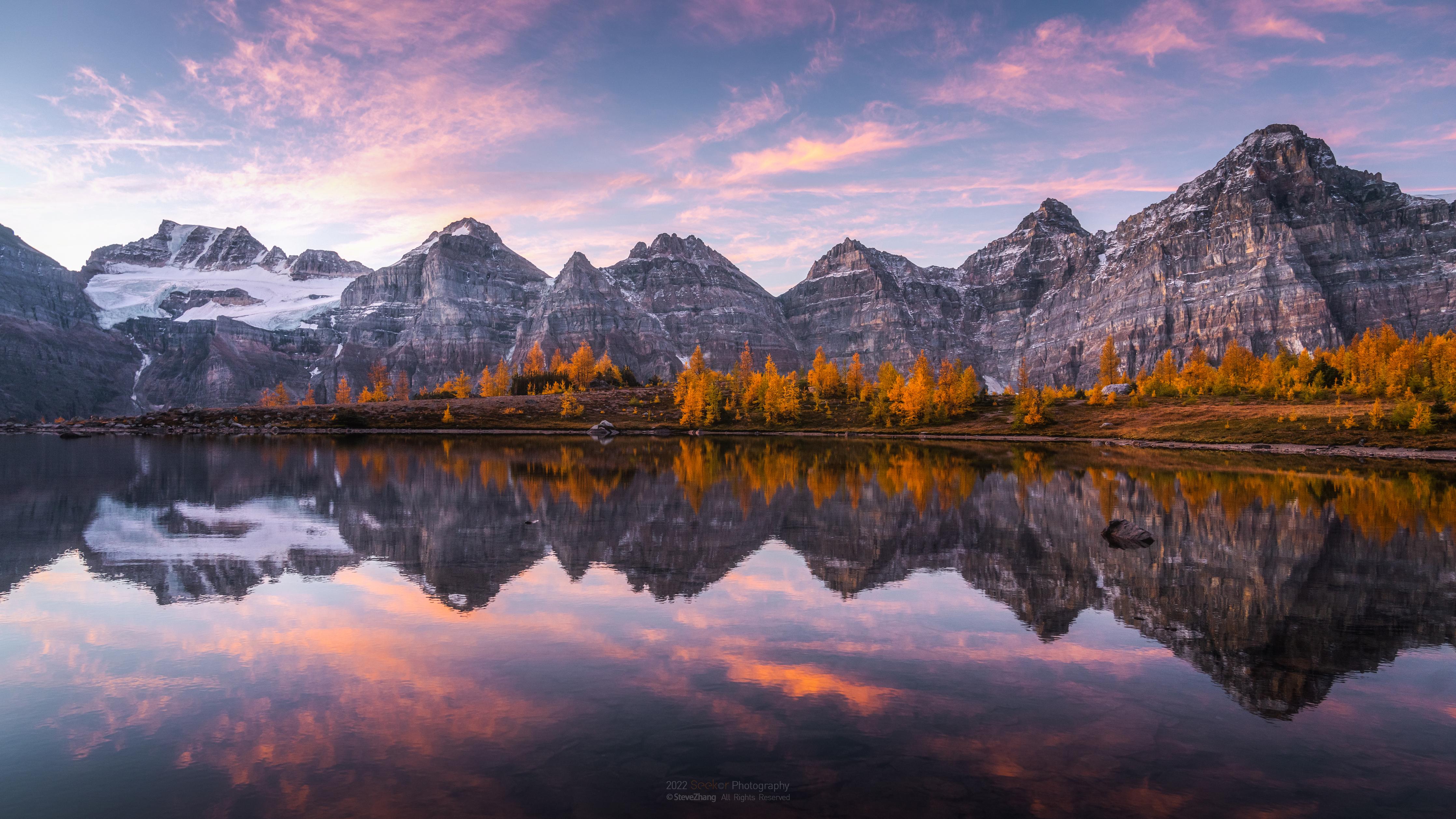 Duschrückwand-Bergsee Herbst Panorama Reflektion Banff