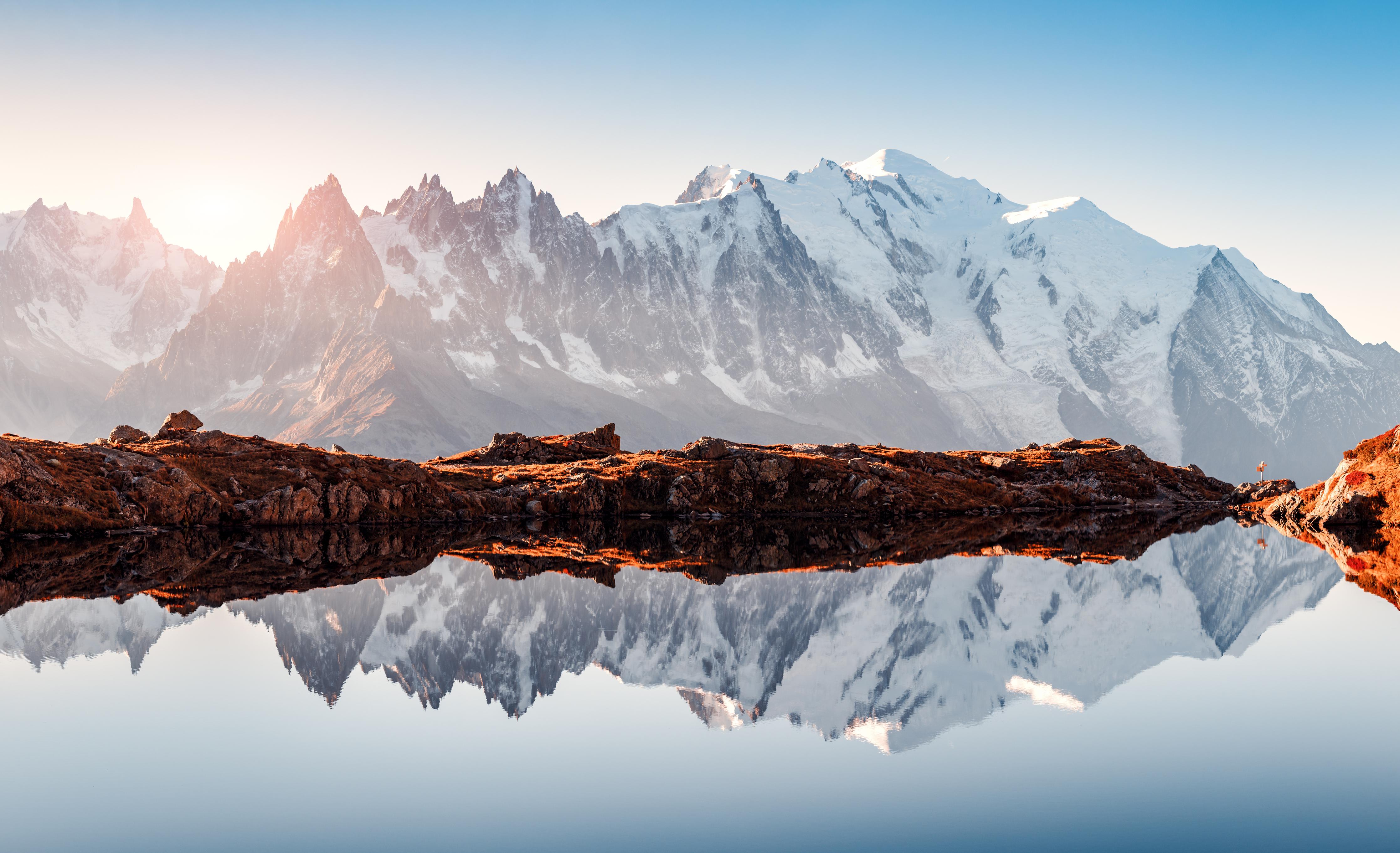 Duschrückwand-Bergspiegelung im Lac Blanc See