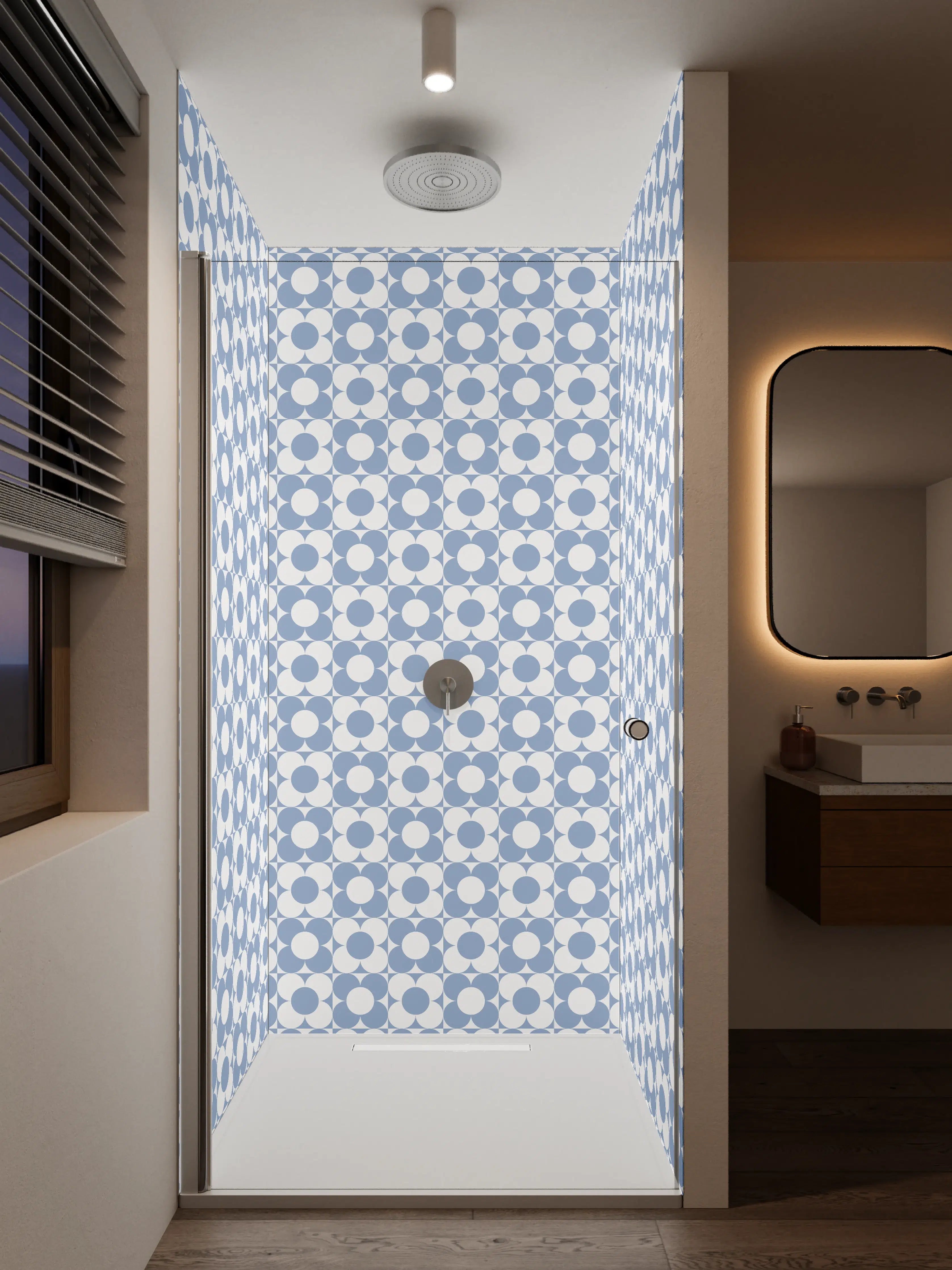 Duschrückwand - Blau-Weiße geometrische Musterung