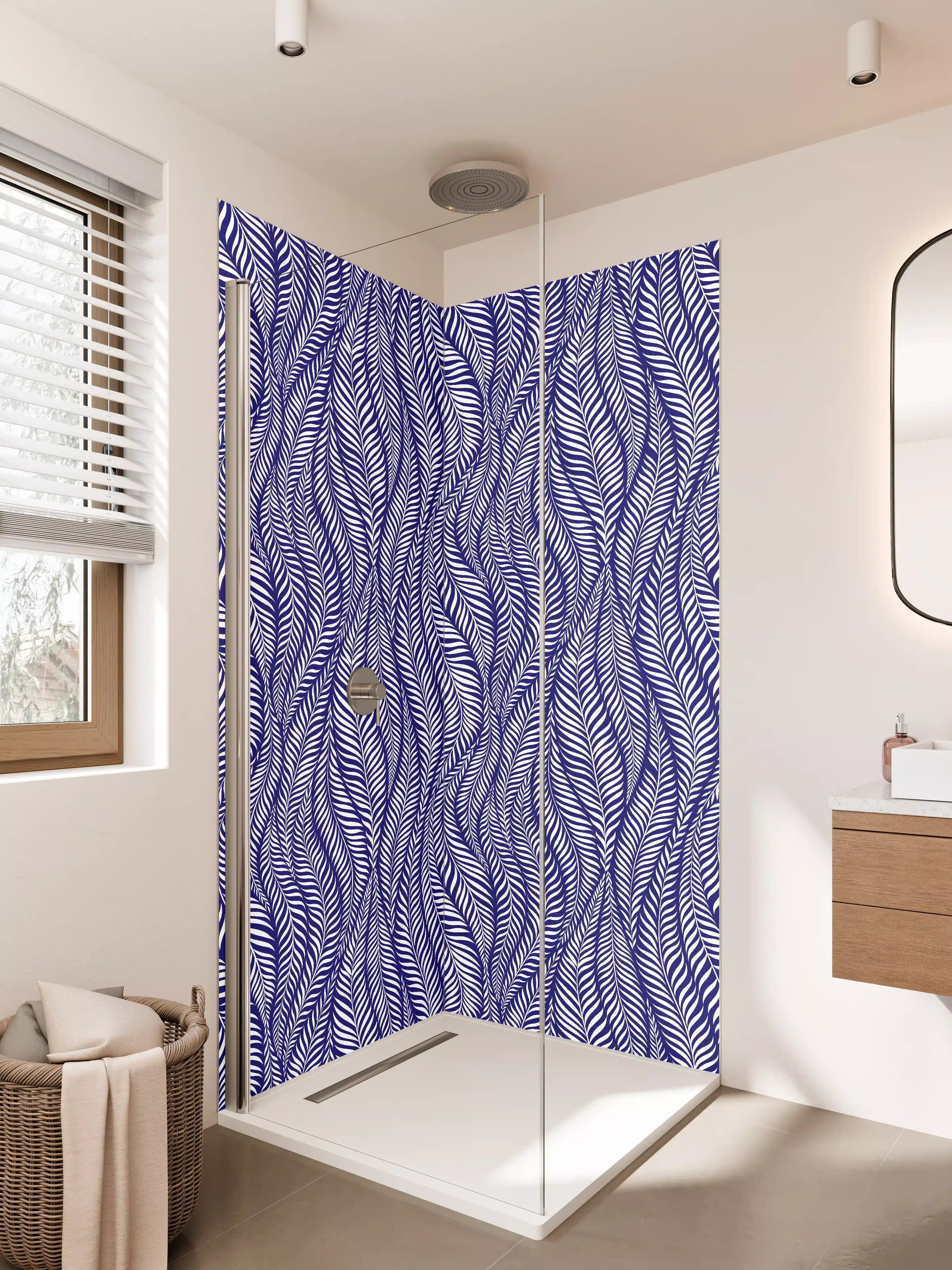 Duschrückwand - Blau-weiße Zickzack-Musterwand