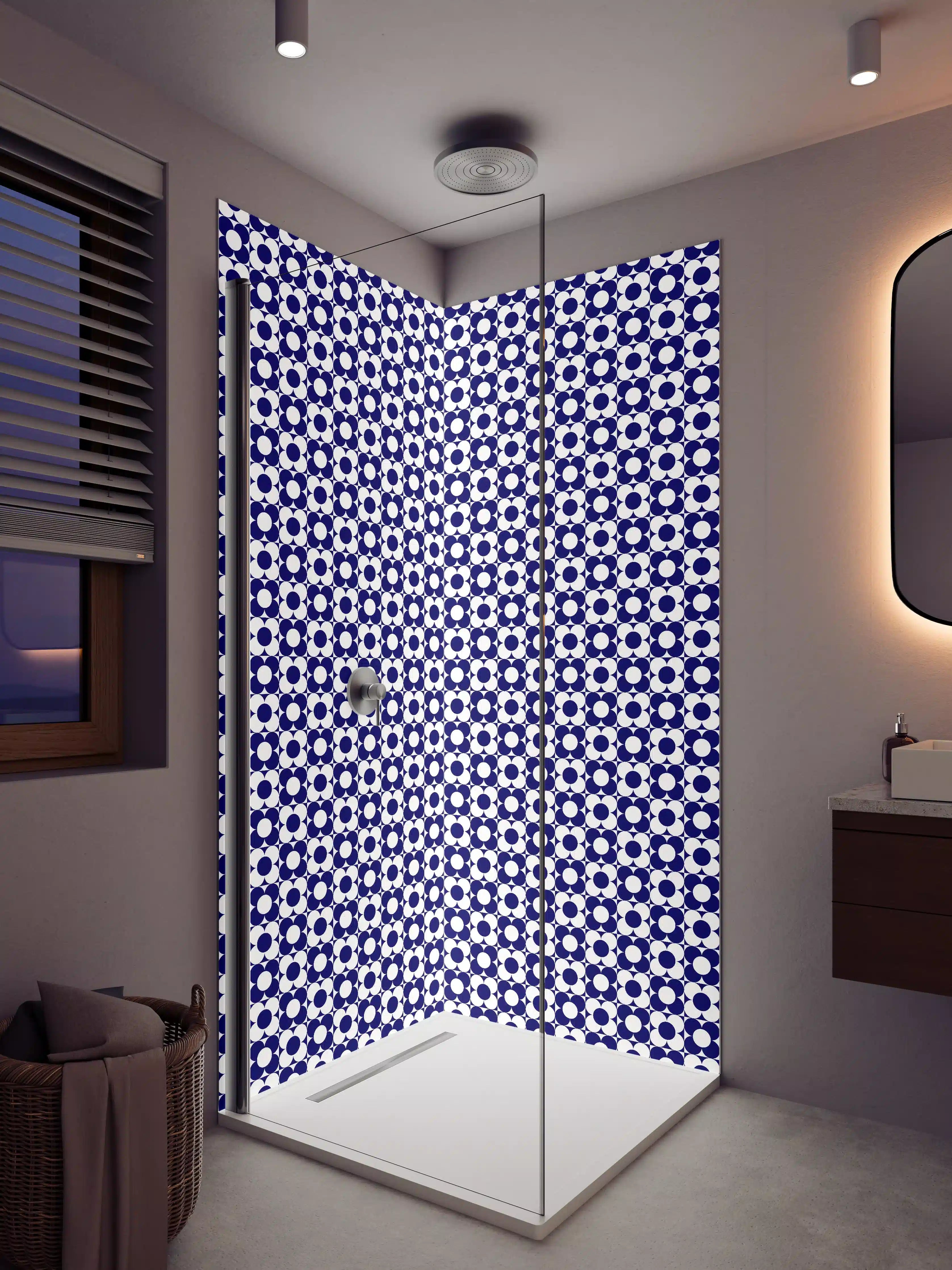 Duschrückwand - Blau-weiße geometrische Muster-Textur