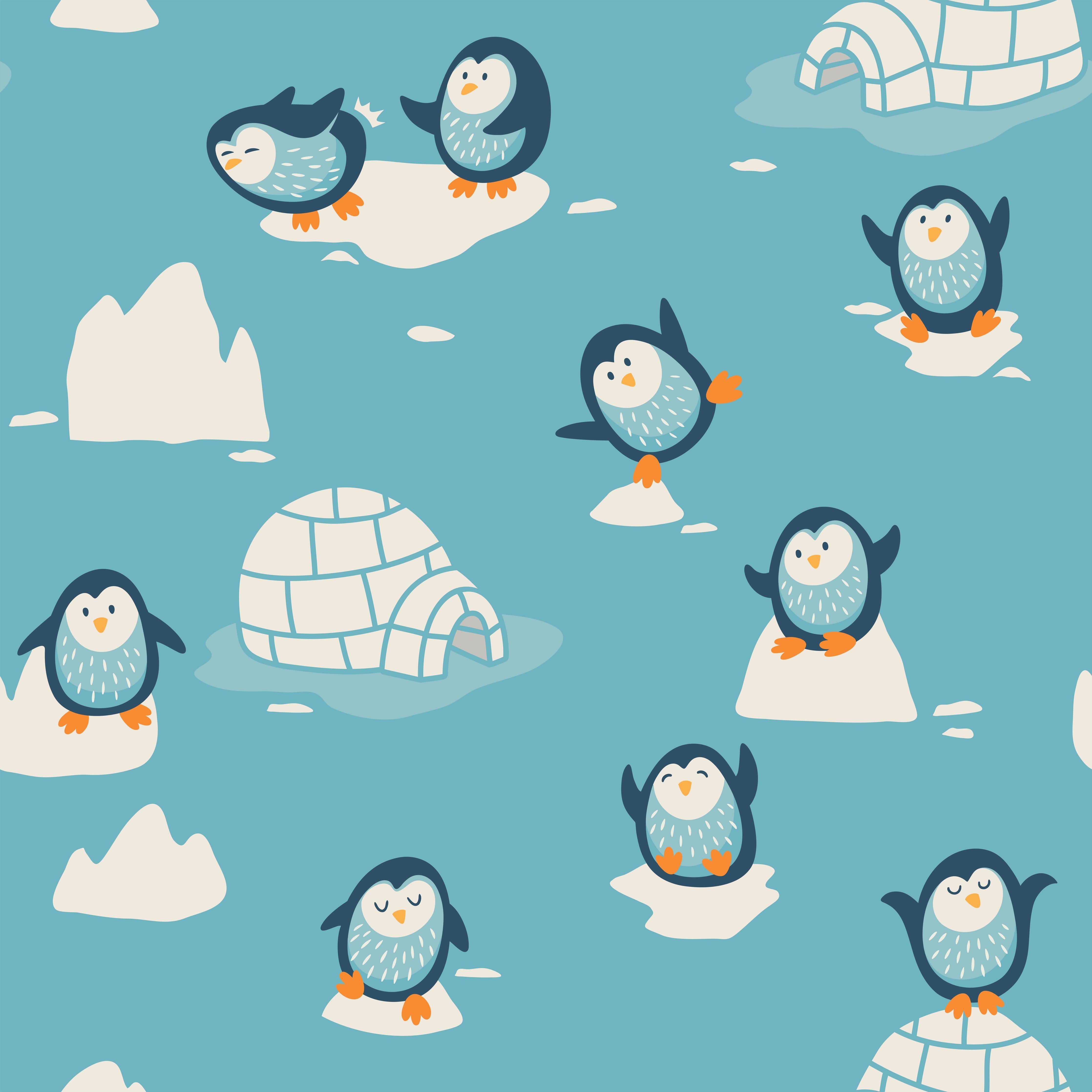 Duschrückwand-Blaue Pinguin Illustration Kindermuster