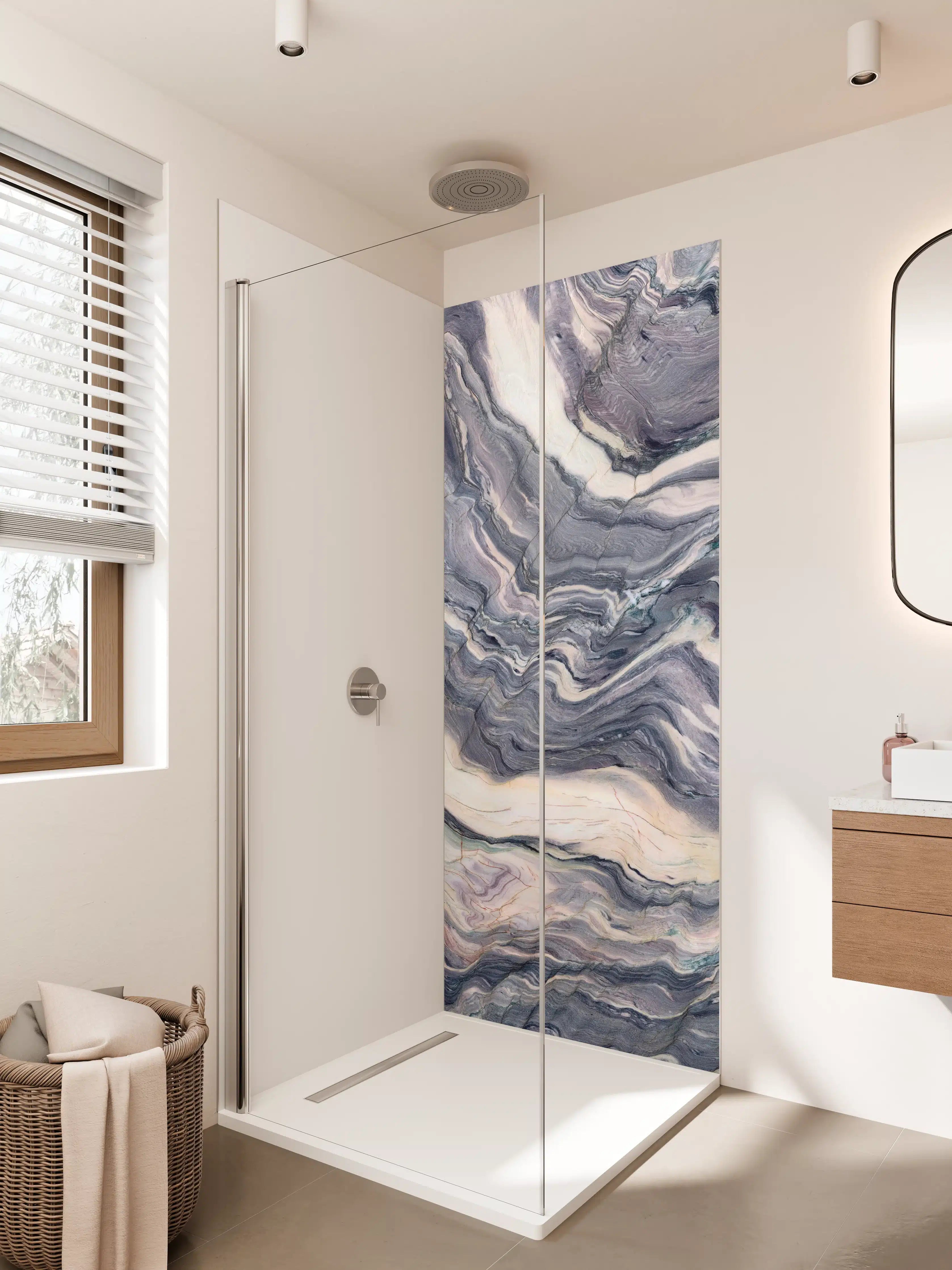 Duschrückwand - Blick auf farbige Marmorstruktur