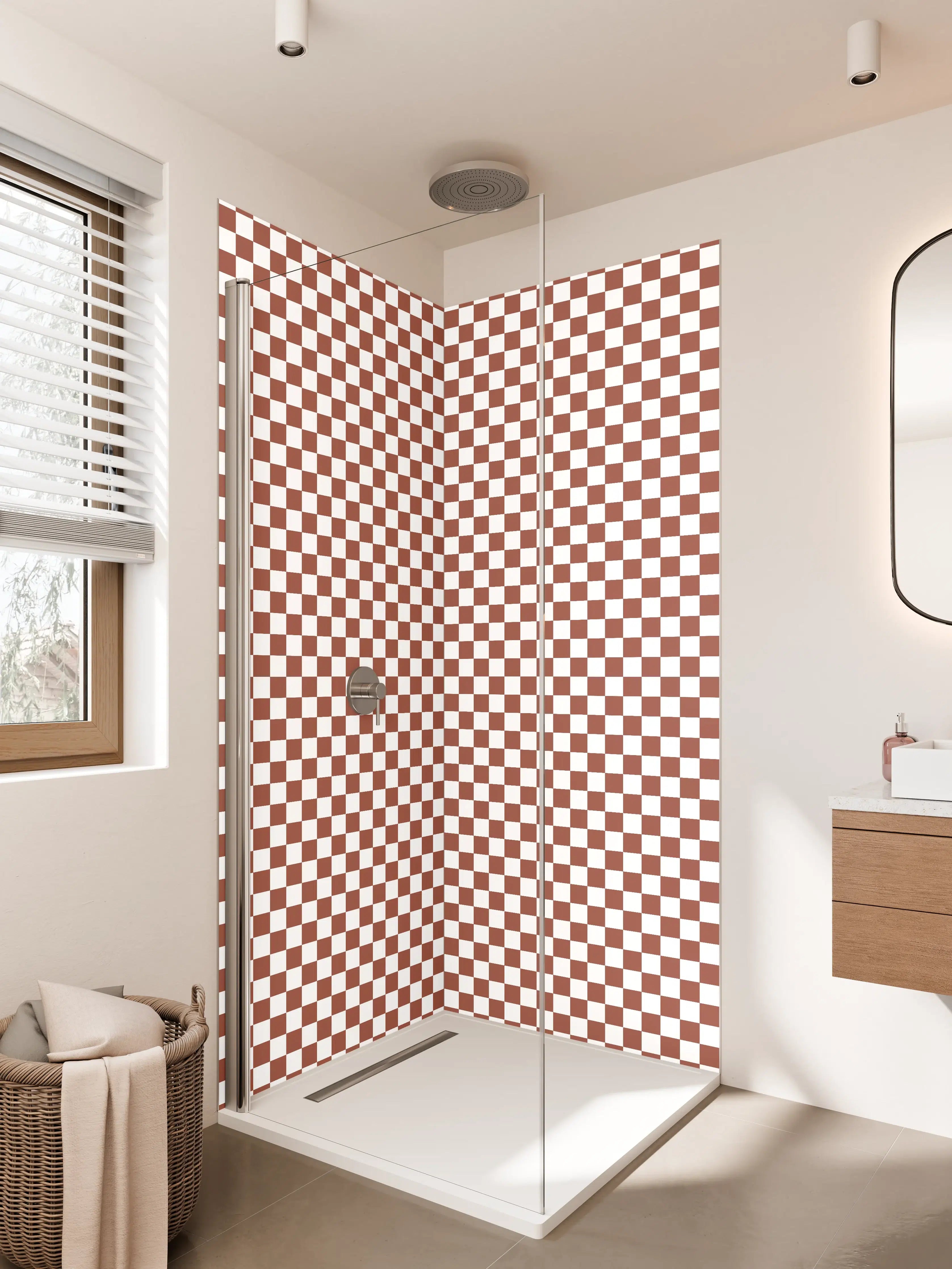 Duschrückwand - Braune und Weiße Karomuster