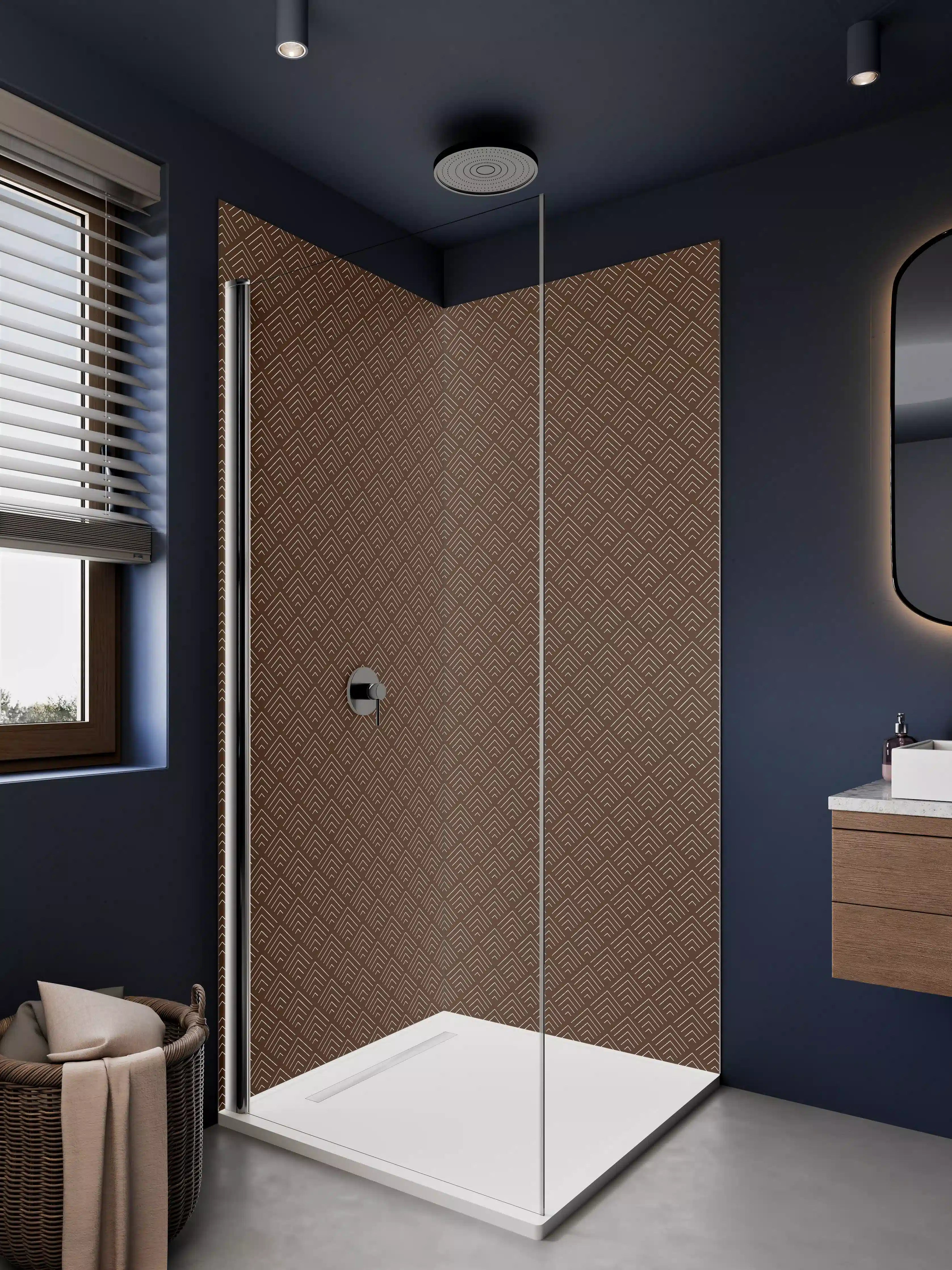 Duschrückwand - Braunes geometrisches Fliesenmuster