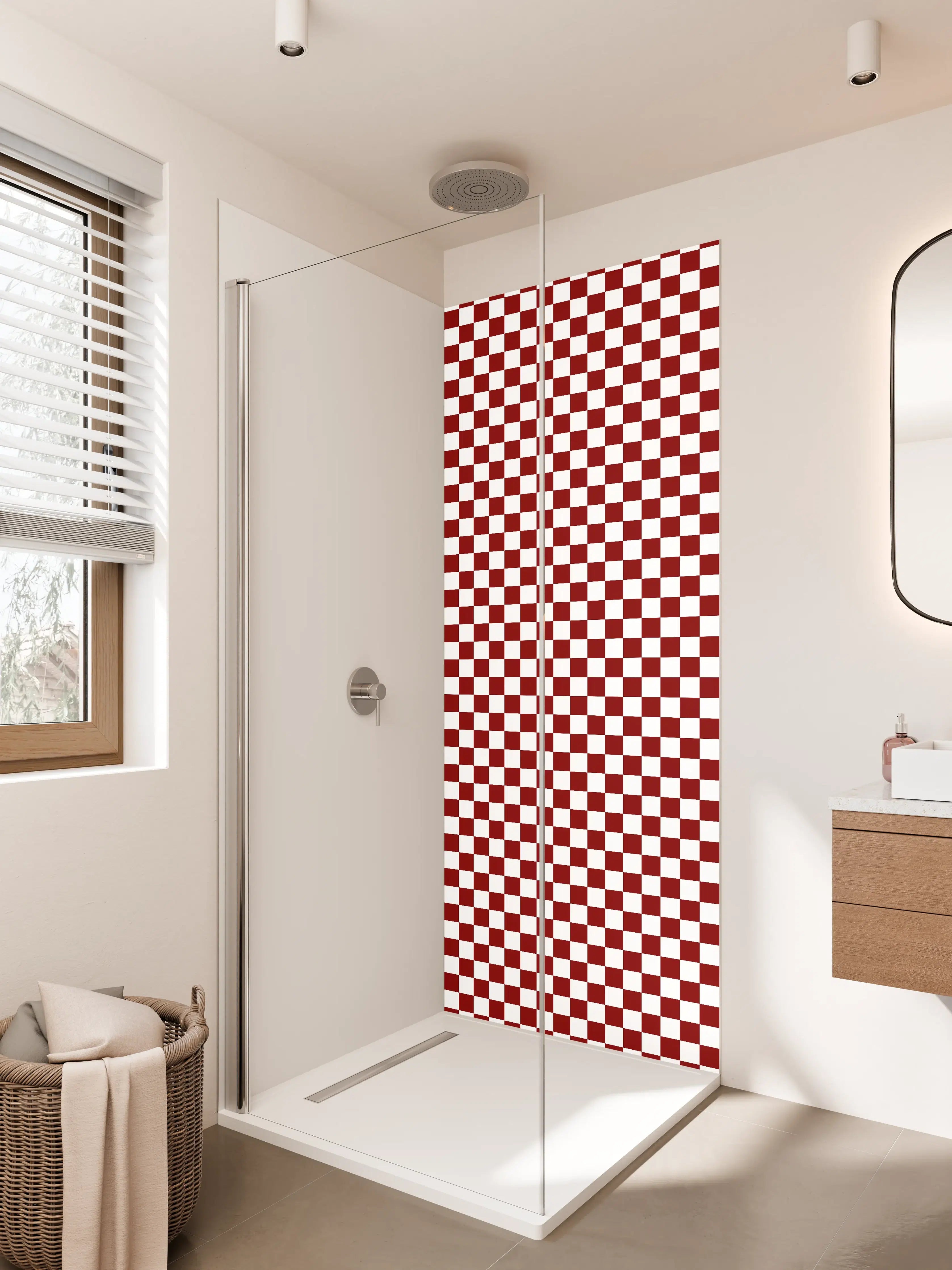 Duschrückwand - Bunte Karomuster in Rot und Weiß