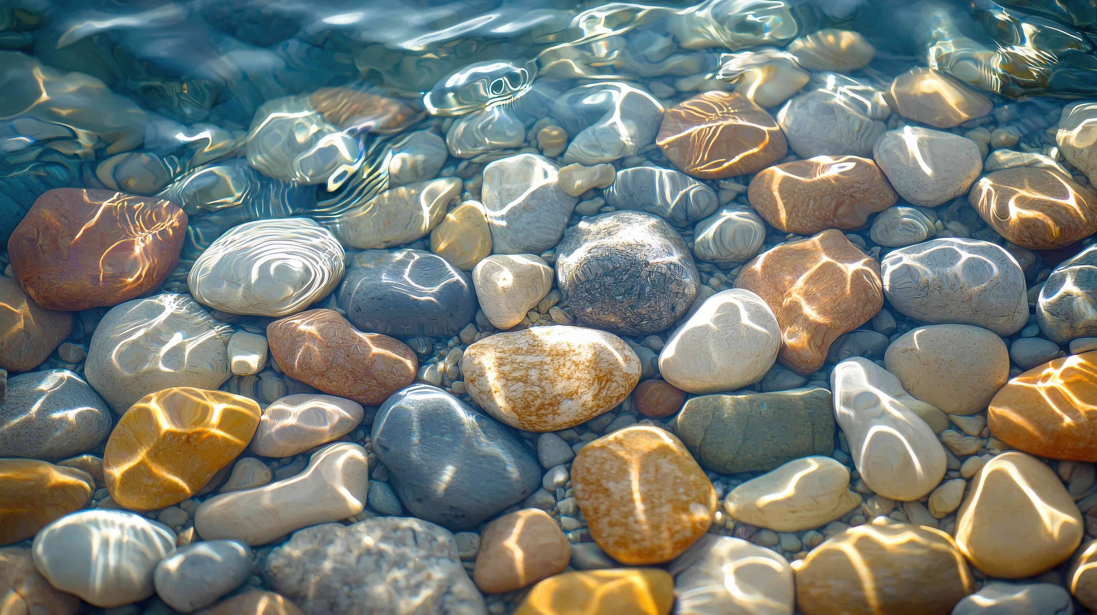 Duschrückwand-Bunte Kieselsteine am Wasser