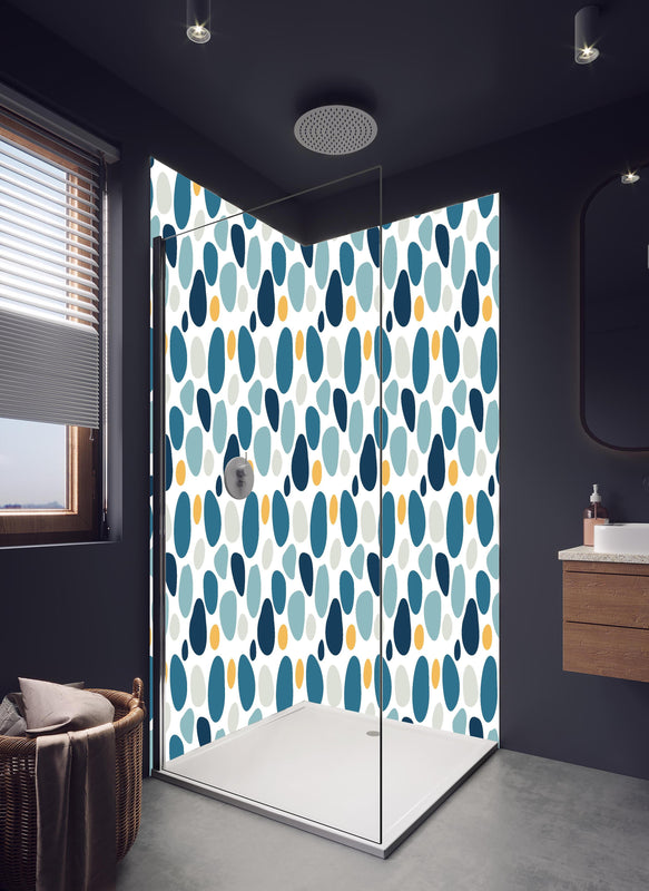 Duschrückwand - Bunte Nordische Abstrakte Nahtlose Textur in hellem Badezimmer mit Regenduschkopf  - zweiteilige Eck-Duschrückwand