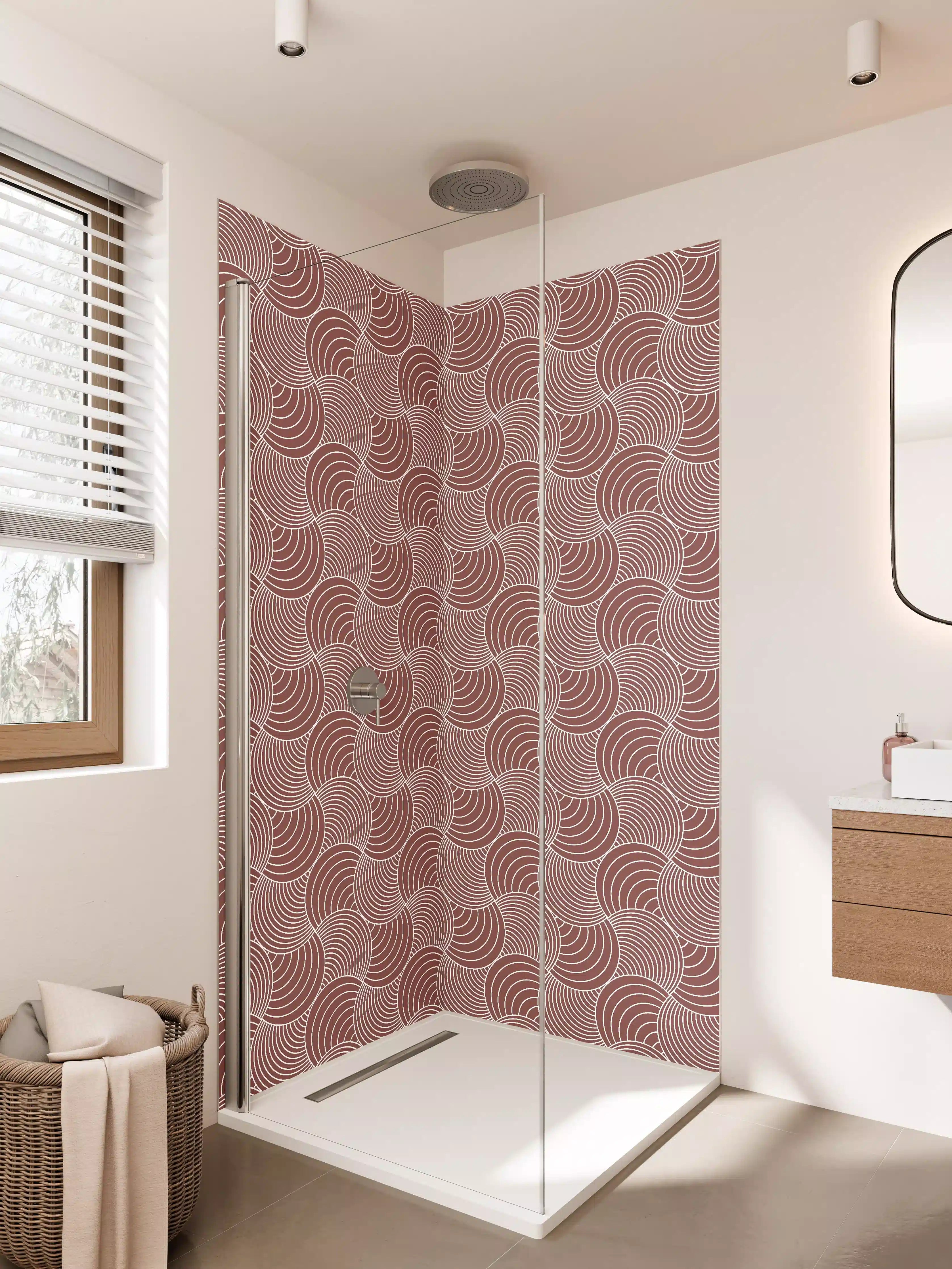 Duschrückwand - Bunte geometrische Muster im Retro-Stil