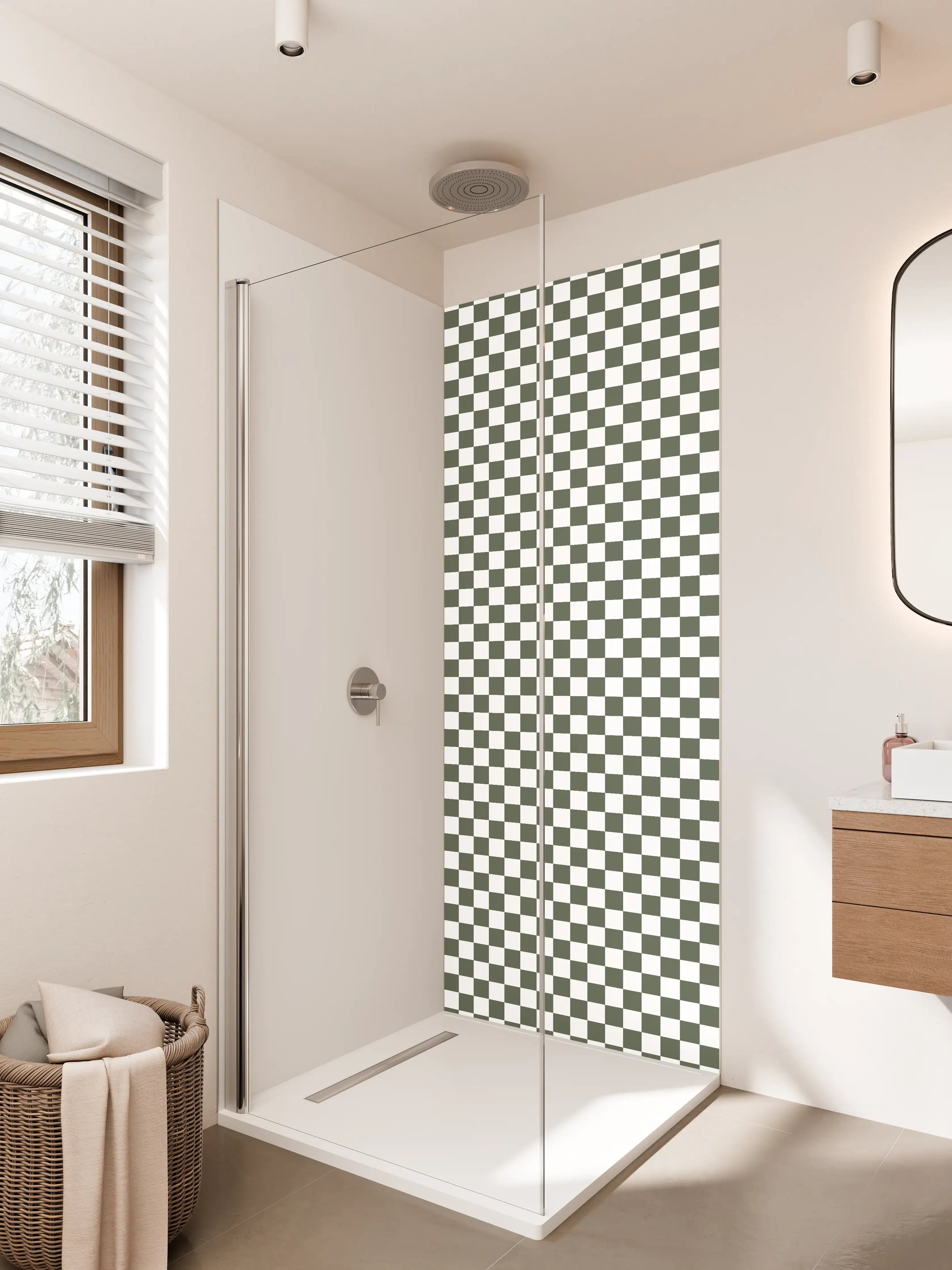 Duschrückwand - Checkered Pattern in Schwarz-Weiß